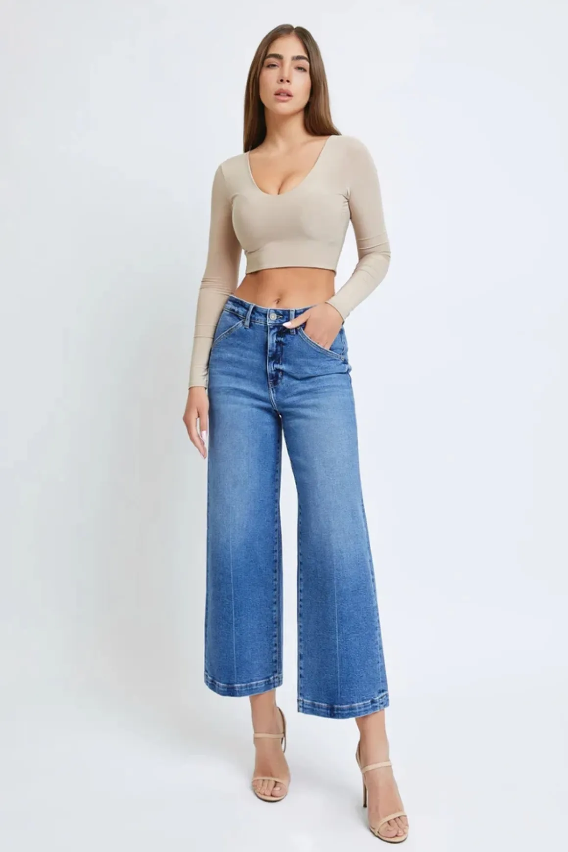 Hidden Jeans Nori Cropped Wide Leg Trouser