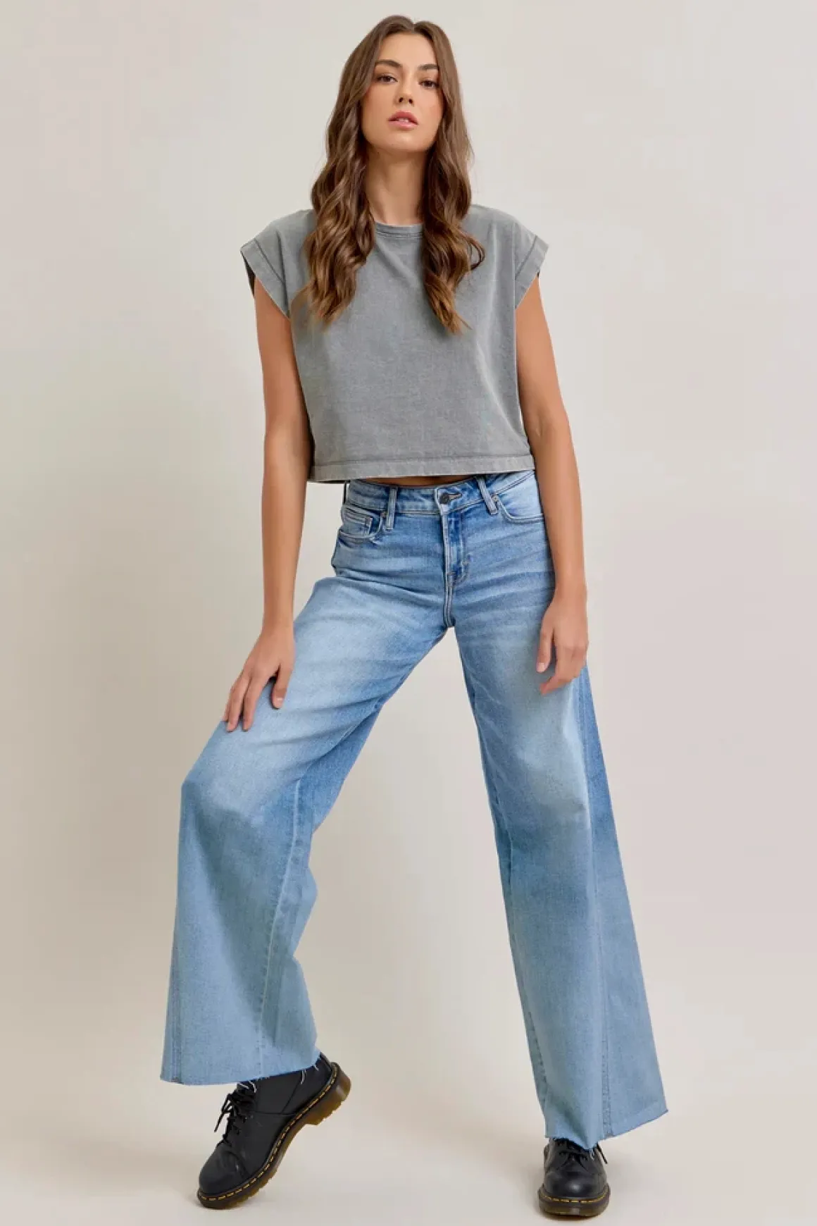 Hidden Nori Angled Seam Wide Leg Jeans