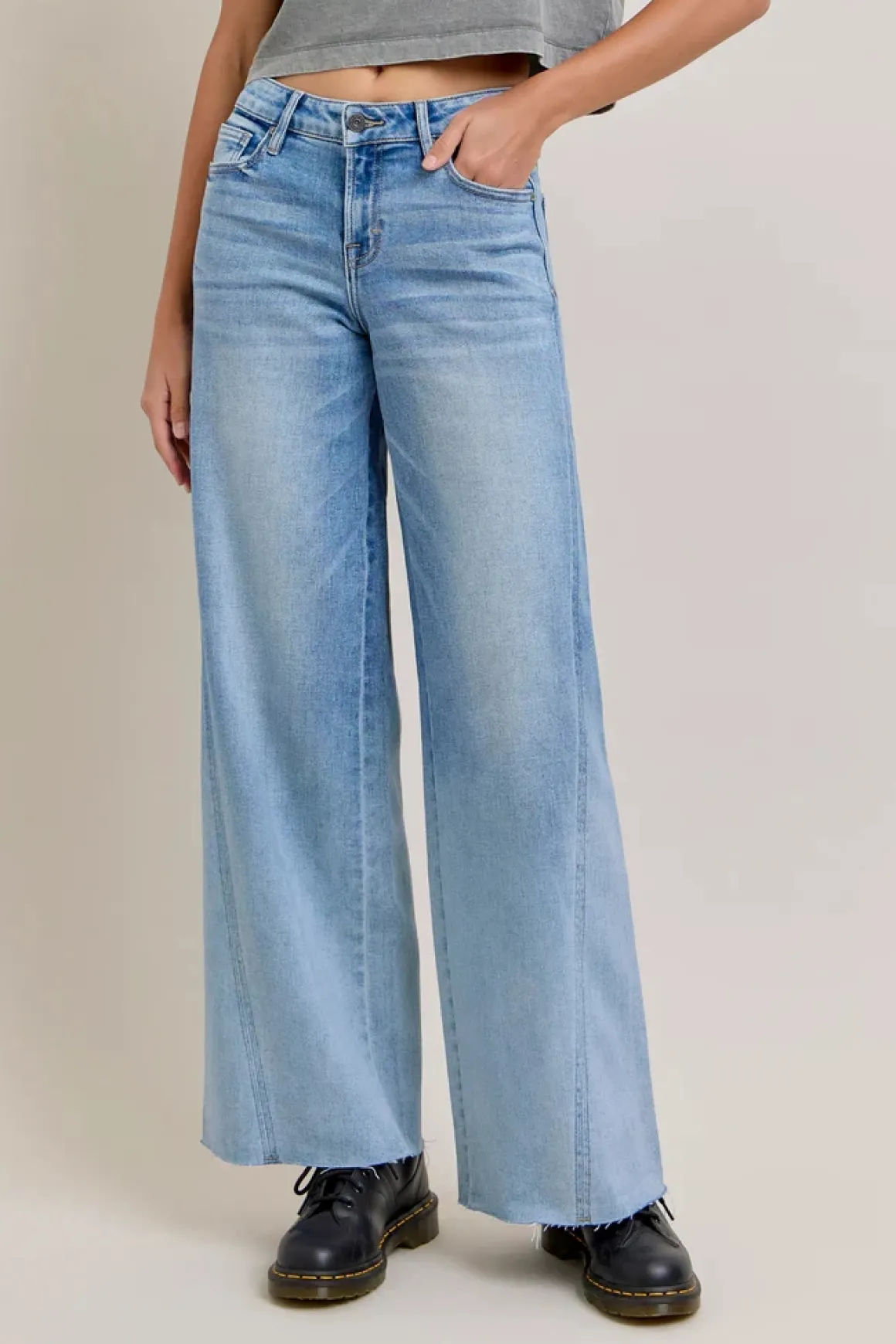 Hidden Nori Angled Seam Wide Leg Jeans