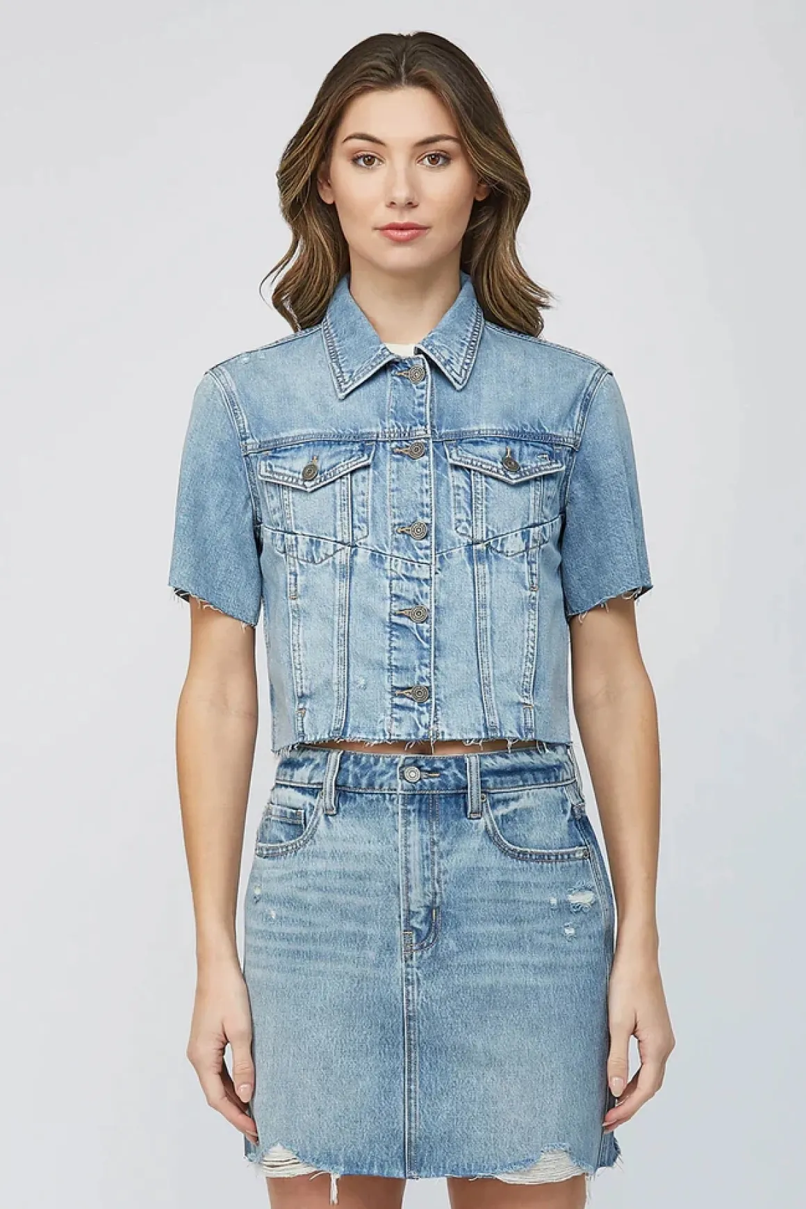 Hidden Rebel Short Sleeve Cropped Denim Jacket