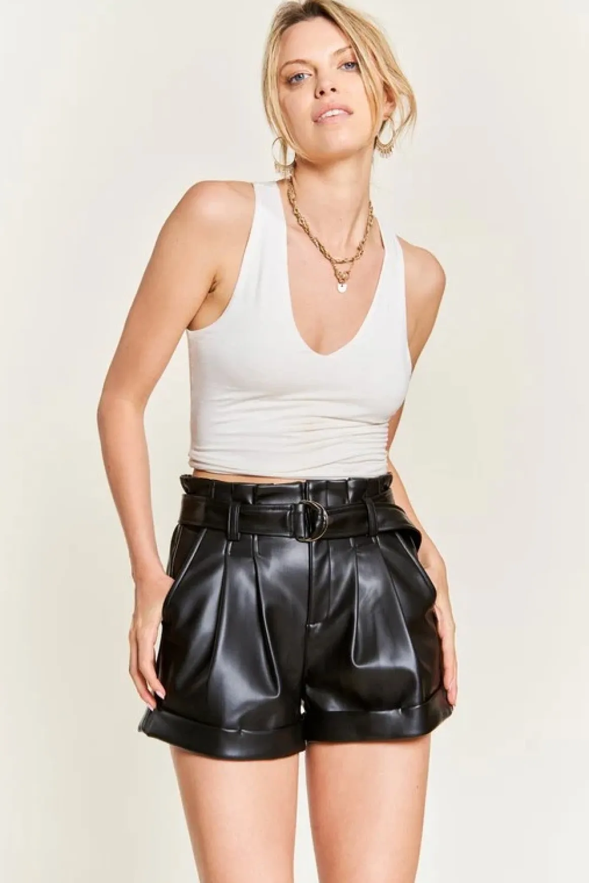 High Rise Belted Faux Leather Shorts *Online Only*