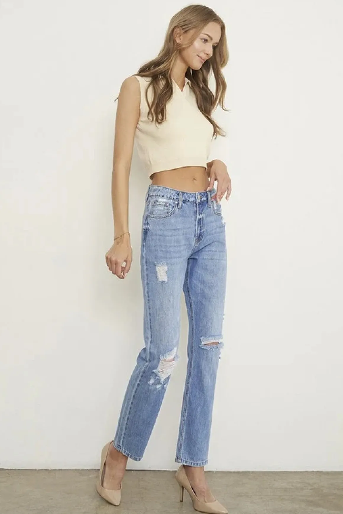 high_rise_distressed_girl_2.webp High Rise Distressed Girlfriend Jeans *Online Only*