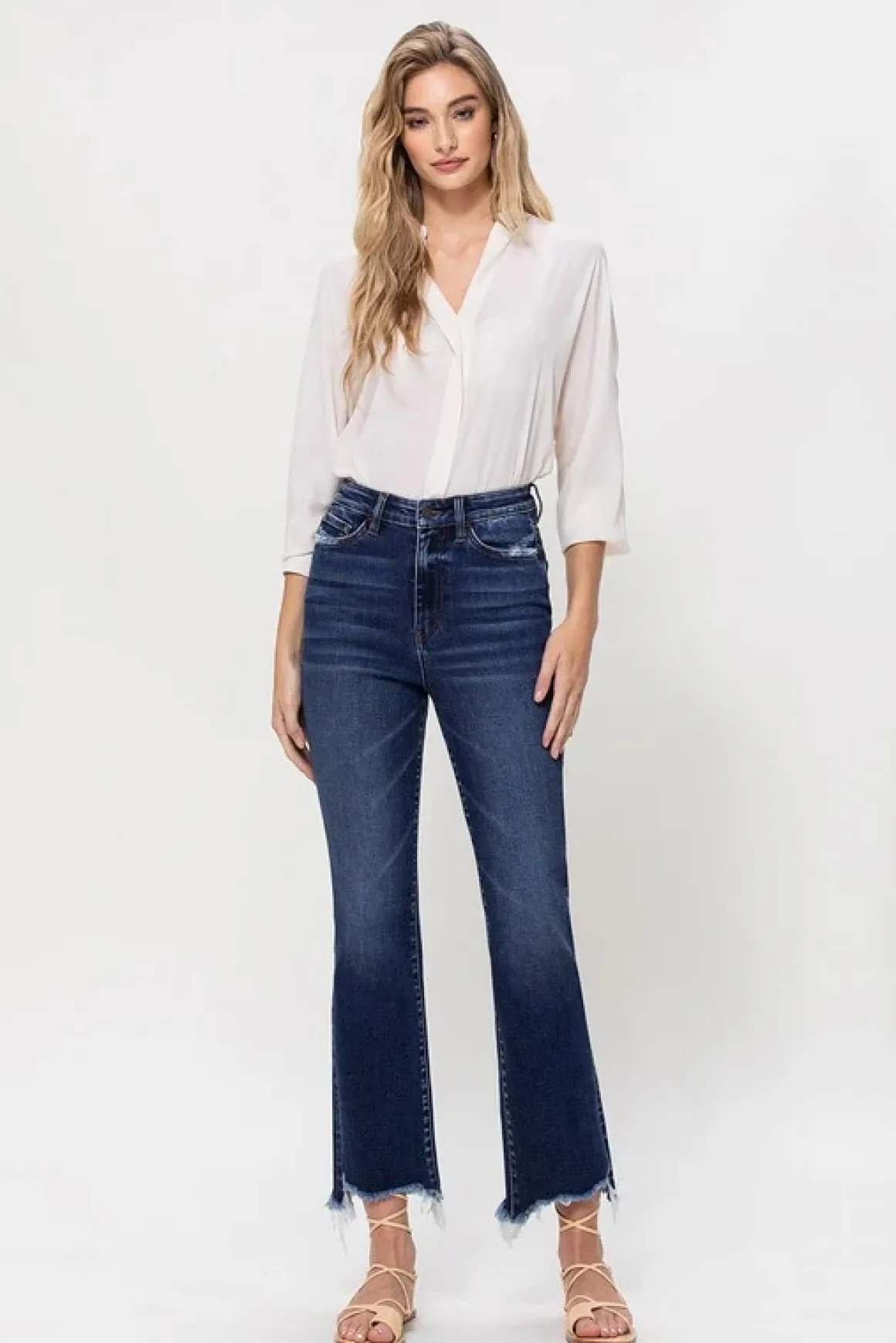High Rise Distressed Hem Kick Flare Jeans *Online Only*