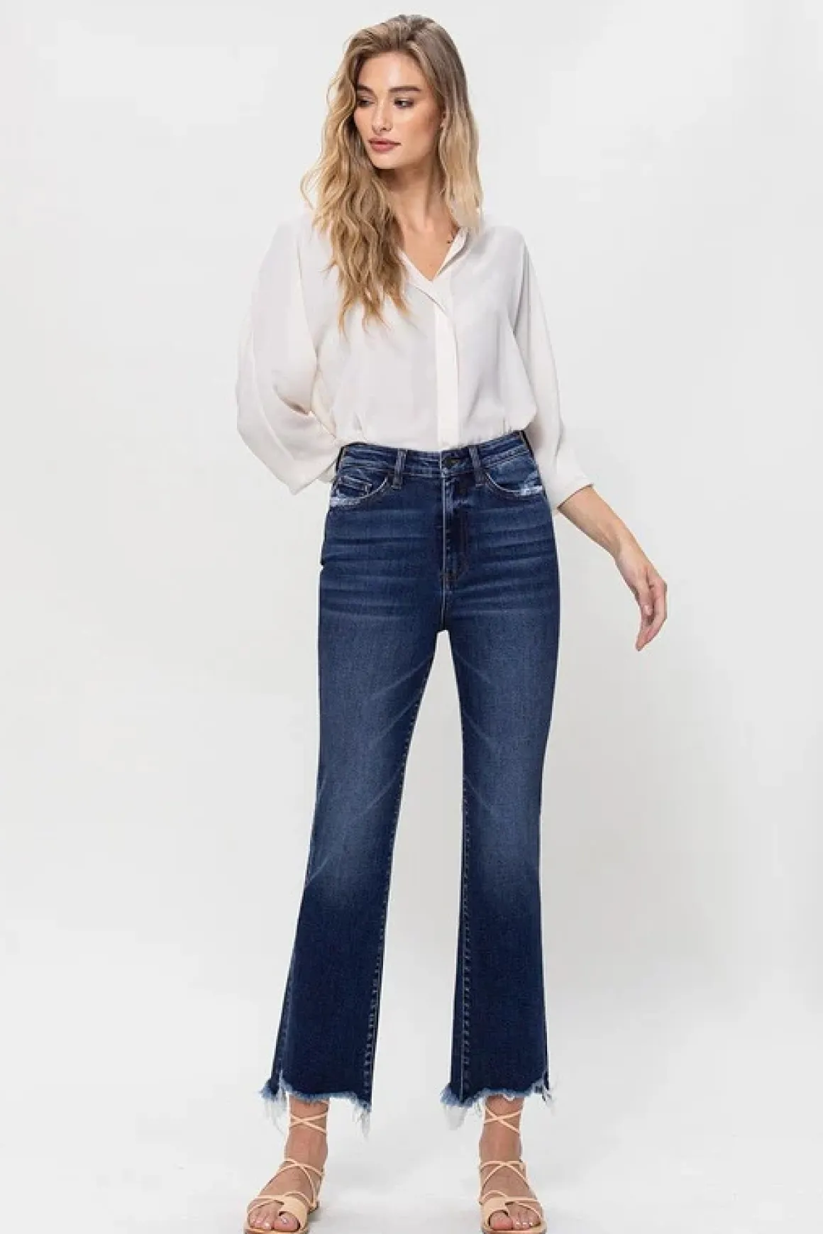 high_rise_distressed_hem__10.webp High Rise Distressed Hem Kick Flare Jeans *Online Only*