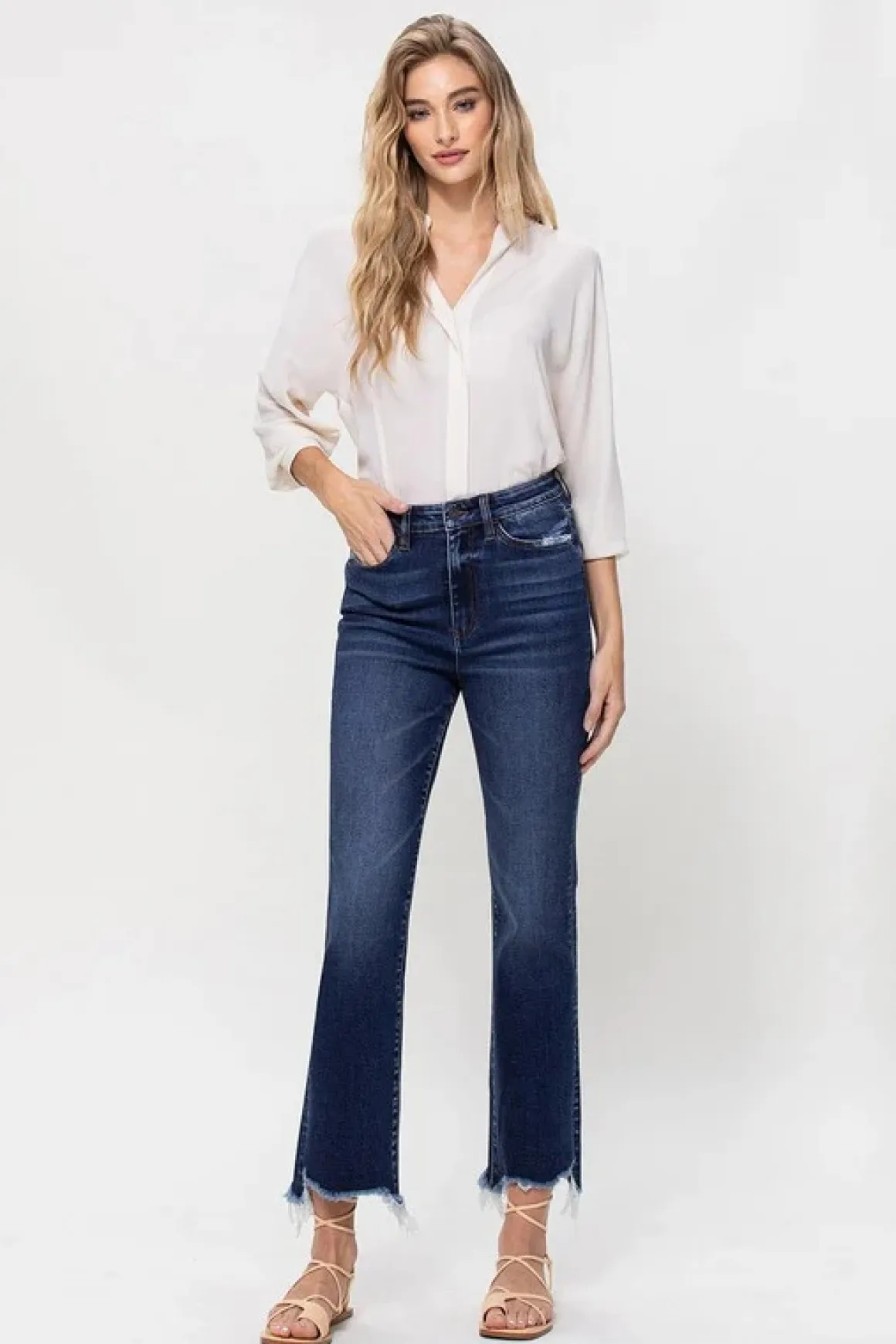 high_rise_distressed_hem__2.webp High Rise Distressed Hem Kick Flare Jeans *Online Only*