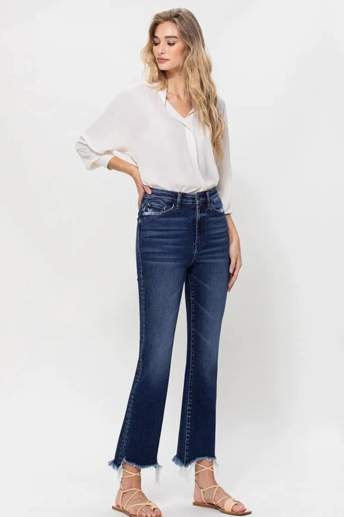 high_rise_distressed_hem__3.webp High Rise Distressed Hem Kick Flare Jeans *Online Only*