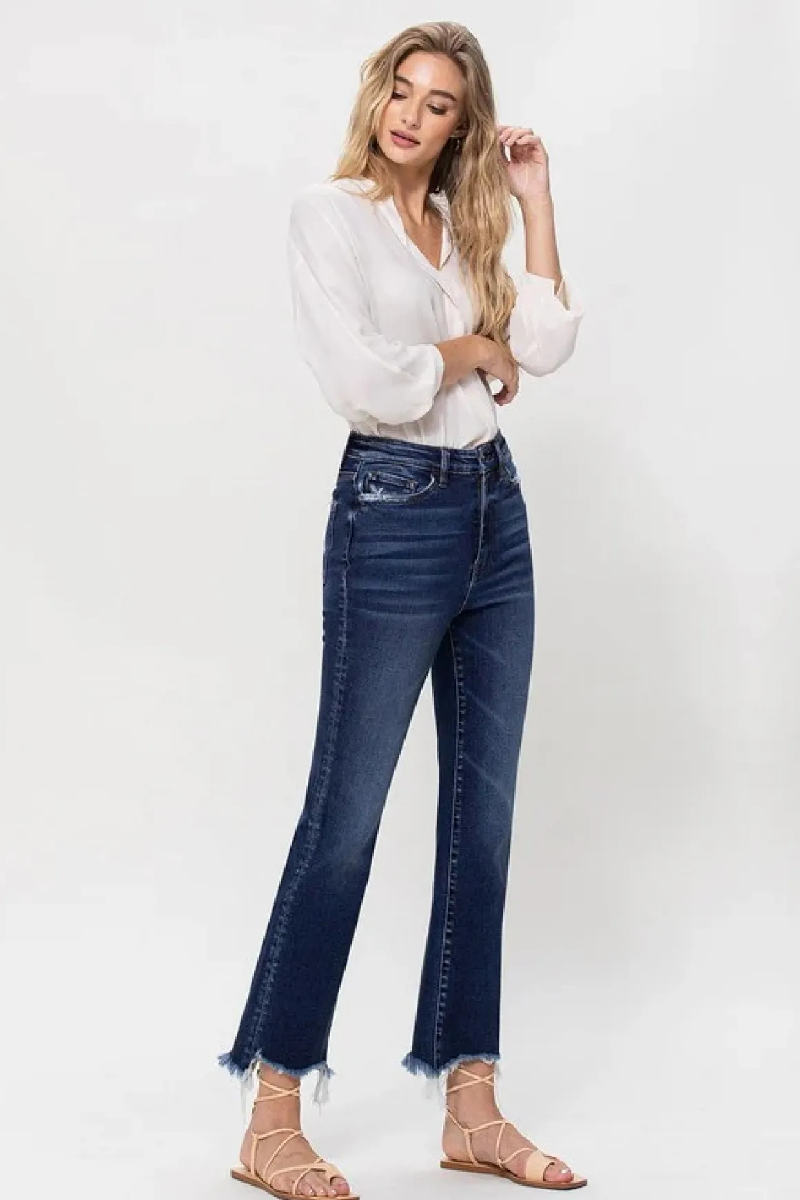 high_rise_distressed_hem__5.webp High Rise Distressed Hem Kick Flare Jeans *Online Only*