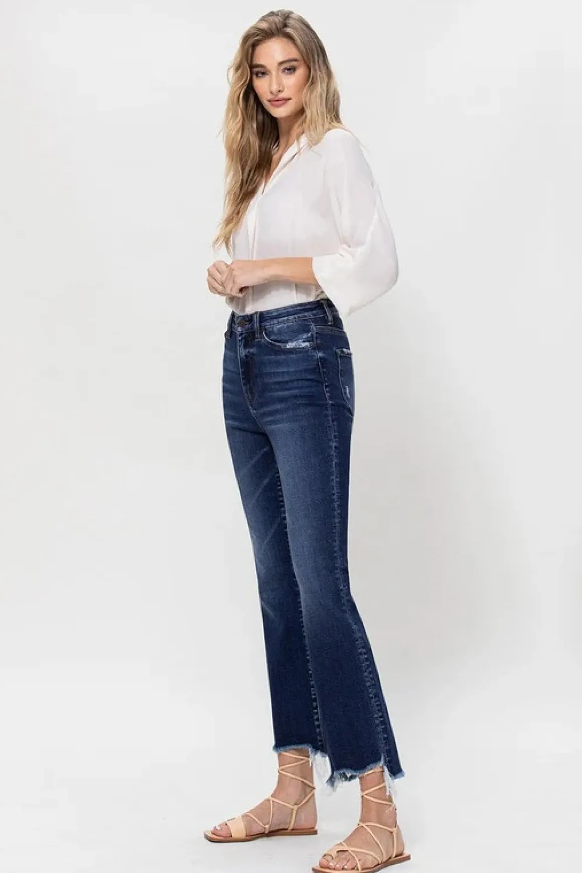 high_rise_distressed_hem__7.webp High Rise Distressed Hem Kick Flare Jeans *Online Only*