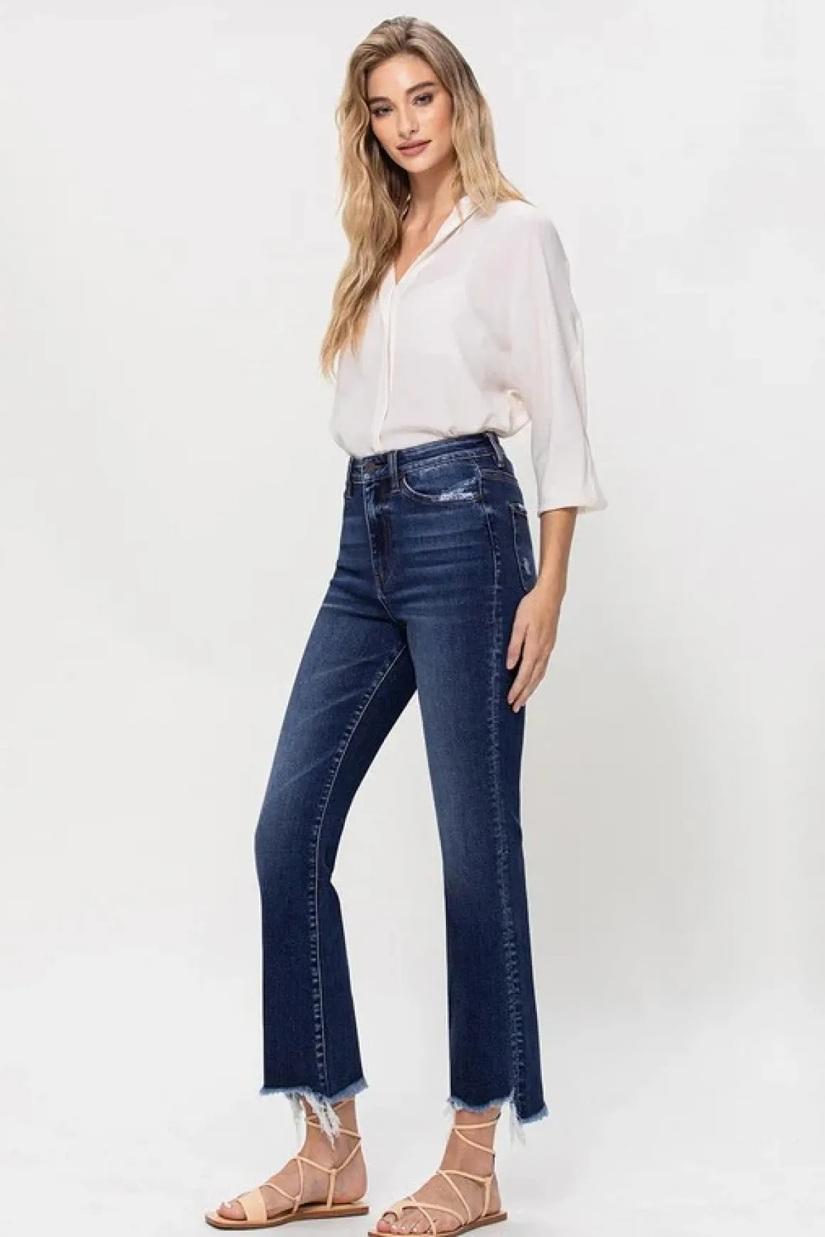 high_rise_distressed_hem__8.webp High Rise Distressed Hem Kick Flare Jeans *Online Only*
