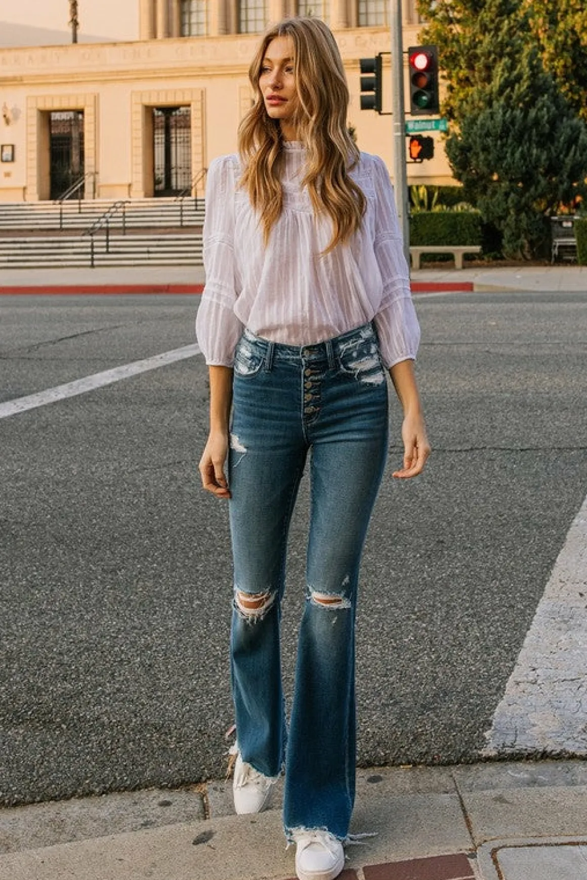 High Rise Distressed Raw hem Flare *Online Only*