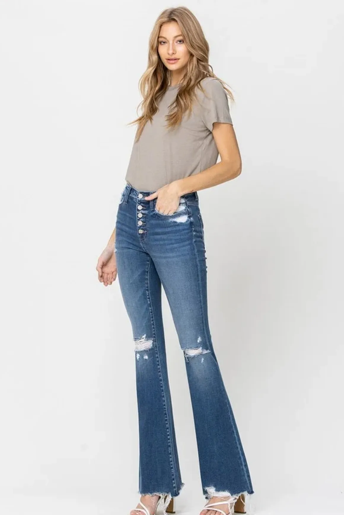 high_rise_distressed_raw__4.webp High Rise Distressed Raw hem Flare *Online Only*