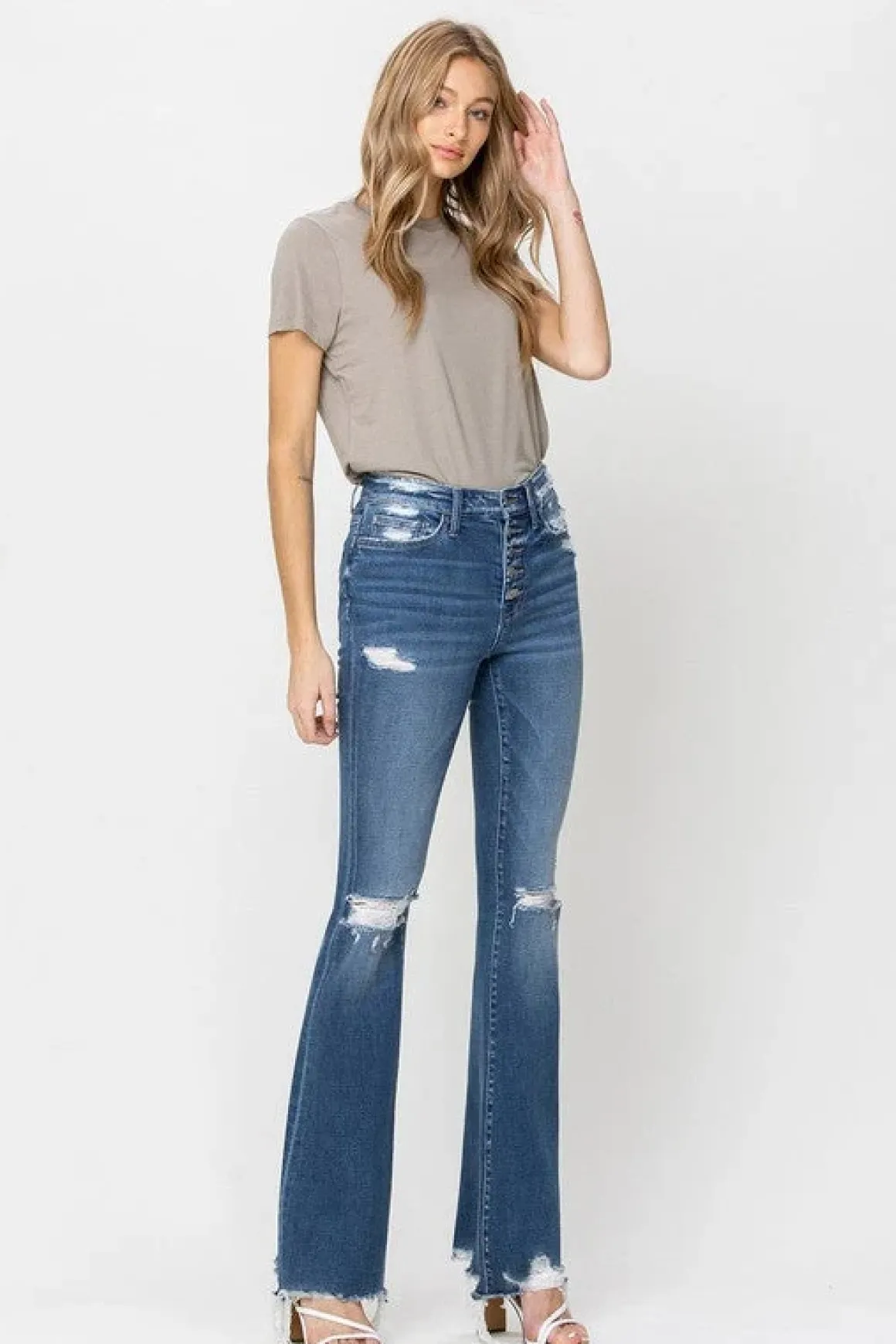 high_rise_distressed_raw__7.webp High Rise Distressed Raw hem Flare *Online Only*