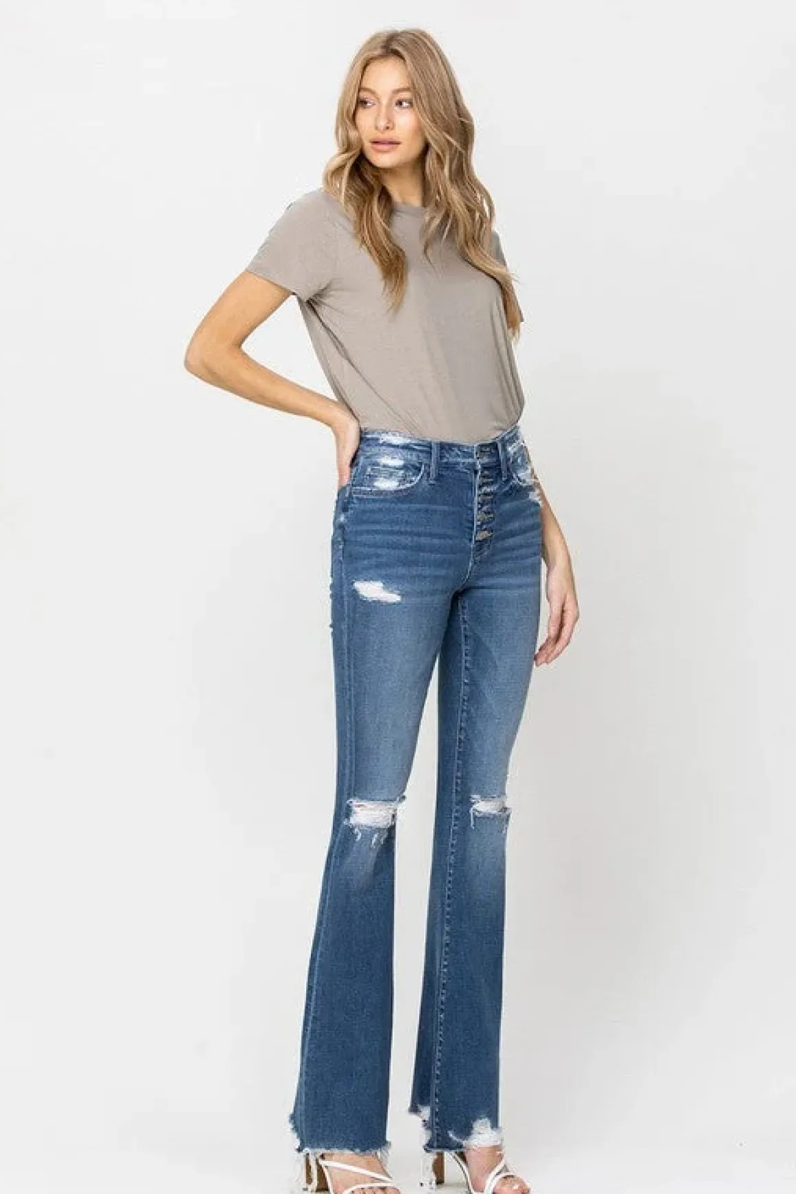high_rise_distressed_raw__8.webp High Rise Distressed Raw hem Flare *Online Only*