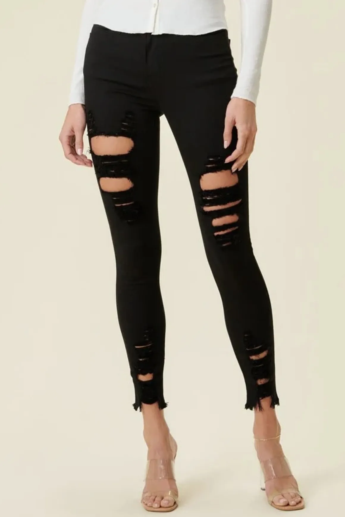 High Rise Distressed Skinny Jeans *Online Only*