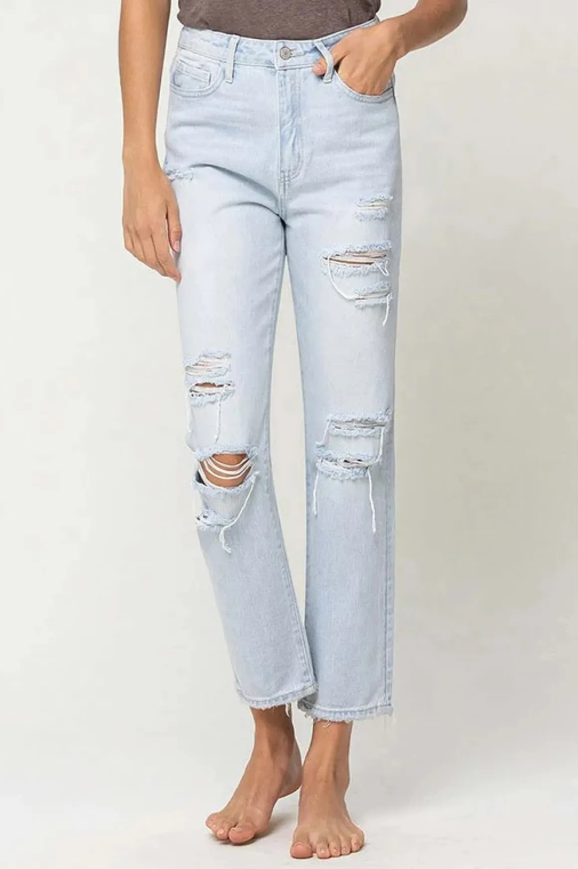 High Rise Distressed Straight Jeans *Online Only*