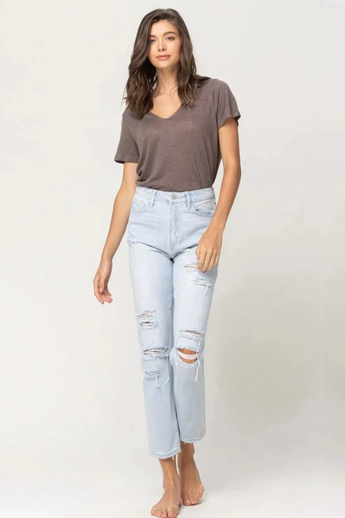 High Rise Distressed Straight Jeans *Online Only*