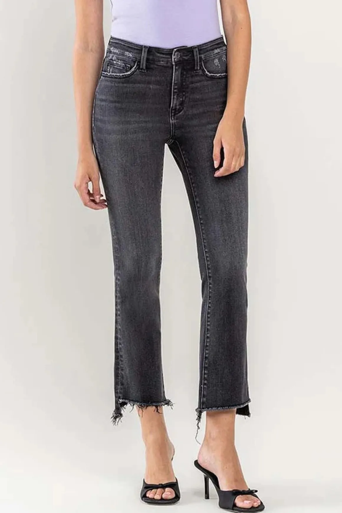 High Rise Raw Hem Crop Flare Jeans *Online Only*
