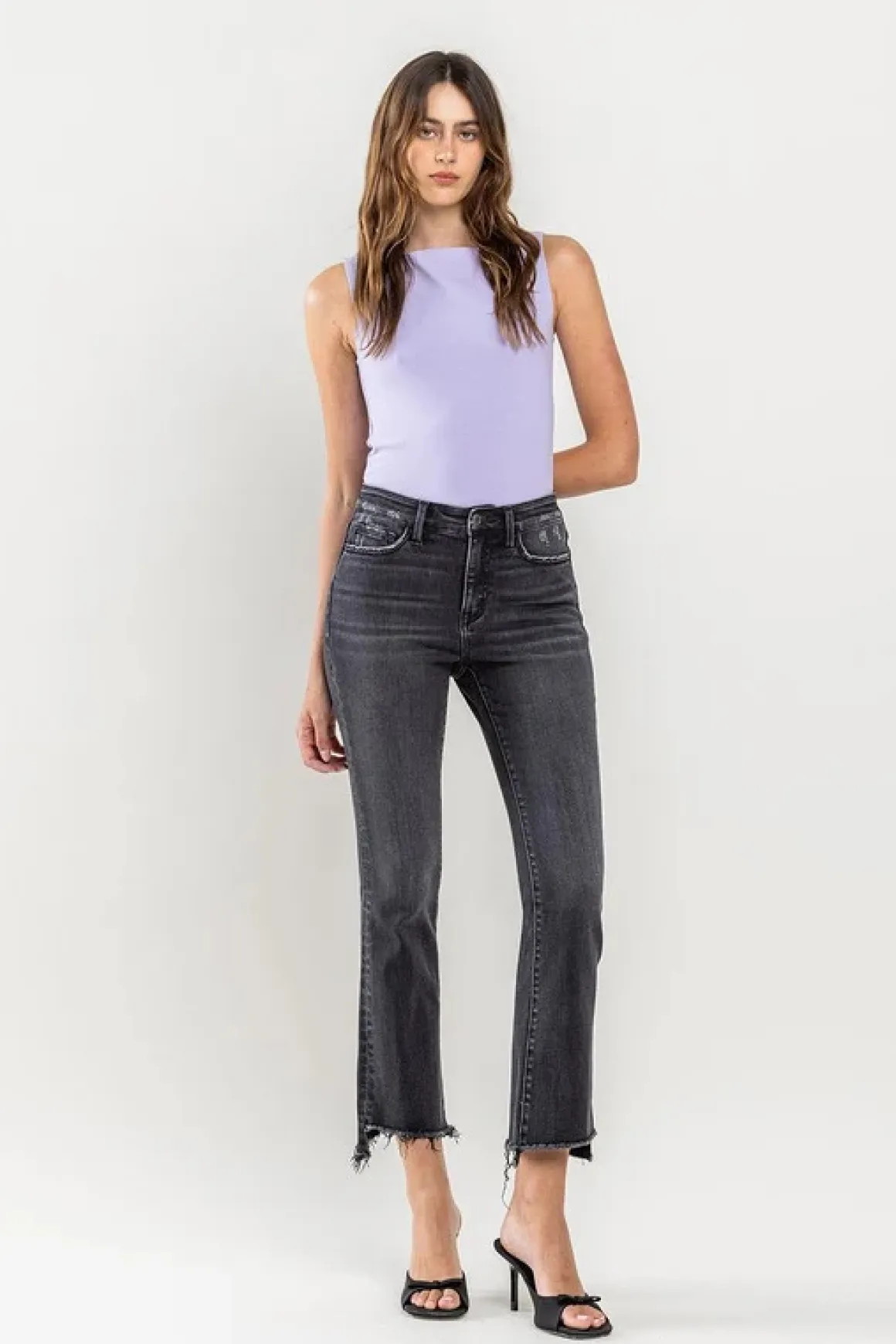 High Rise Raw Hem Crop Flare Jeans *Online Only*