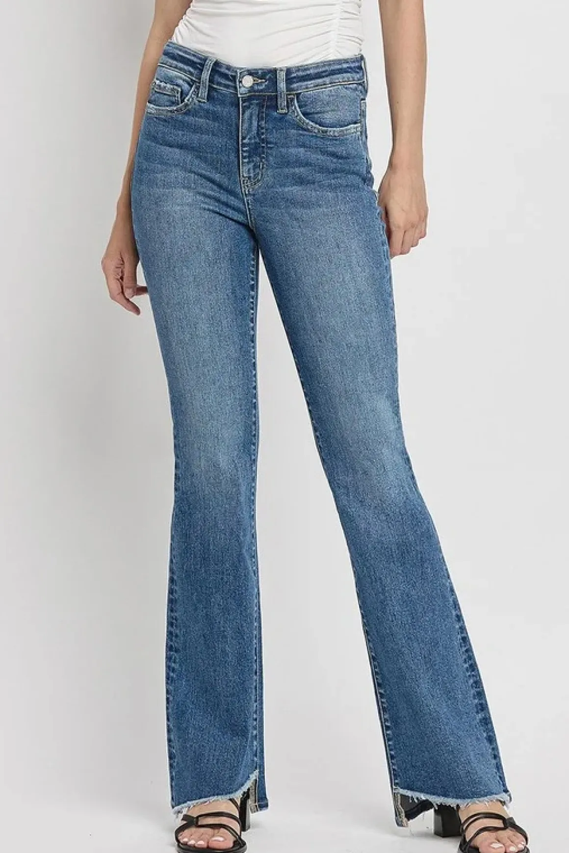 High Rise Slant Hem Flare Jeans *Online Only*