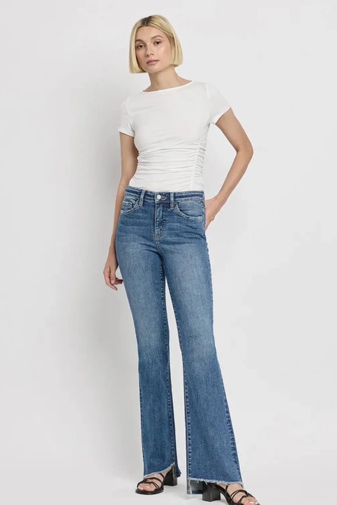 High Rise Slant Hem Flare Jeans *Online Only*