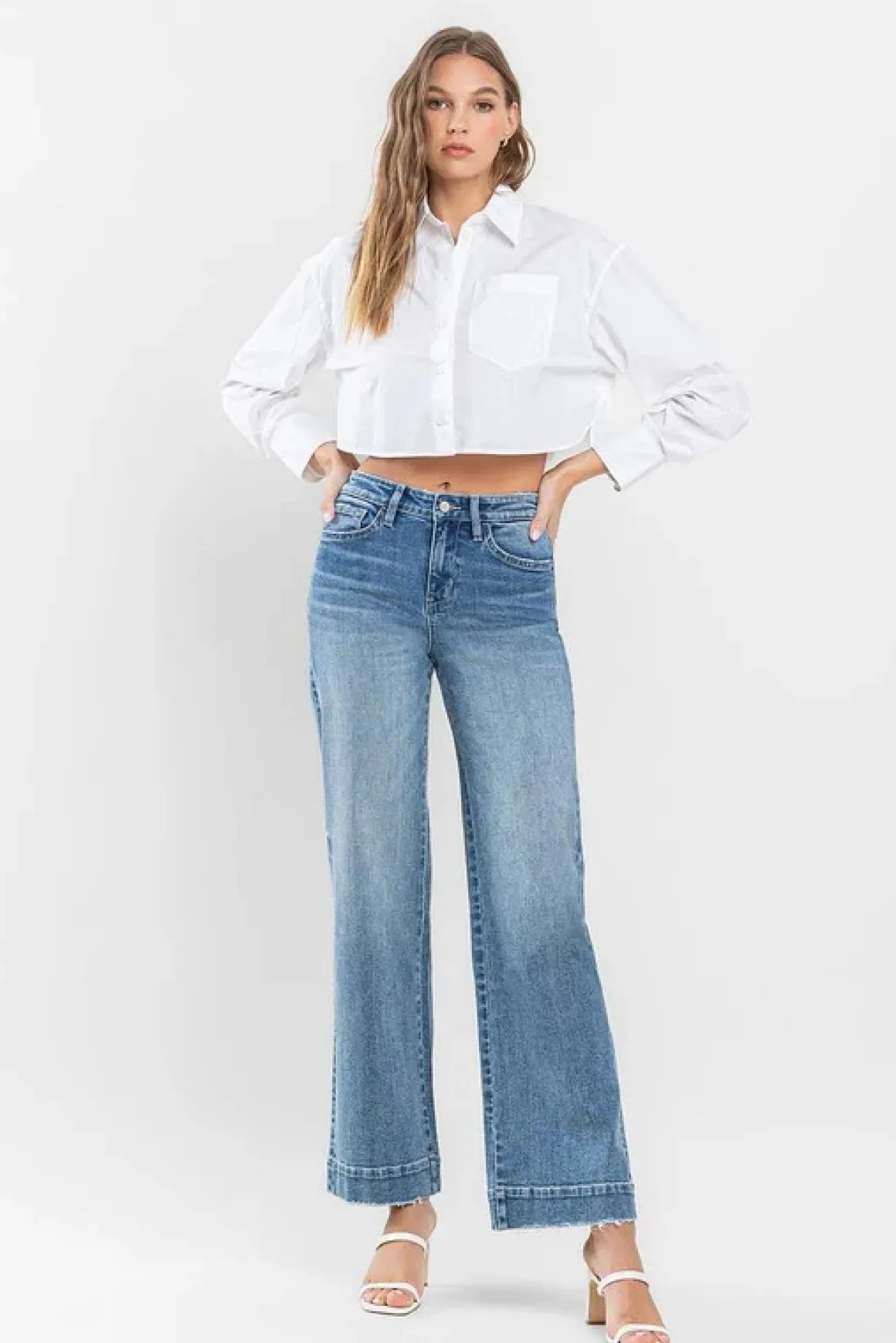High Rise Wide Leg Jeans with Trouser Hem *Online Only*