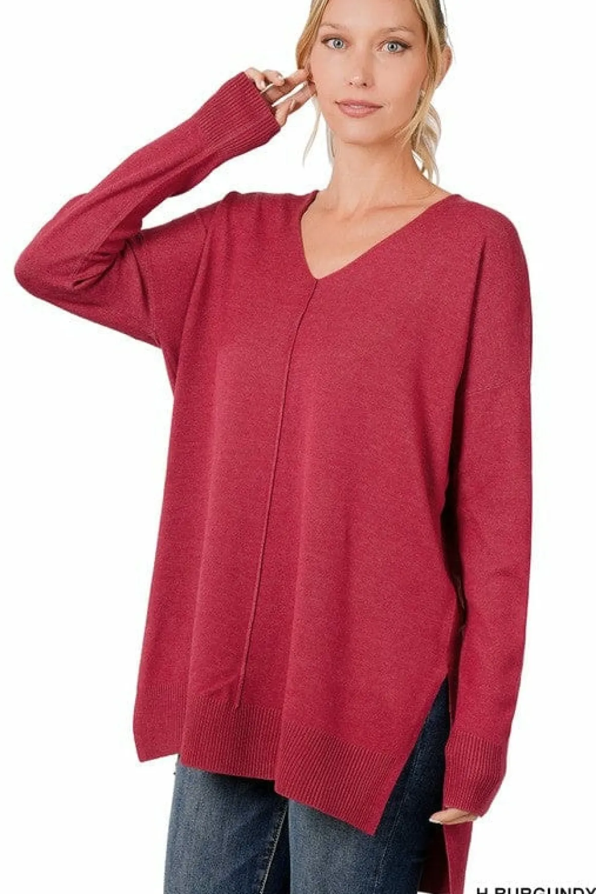 hilow_hem_vneck_center_se_2.webp Hi-Low Hem V-Neck Center Seam Sweater *Online Only*