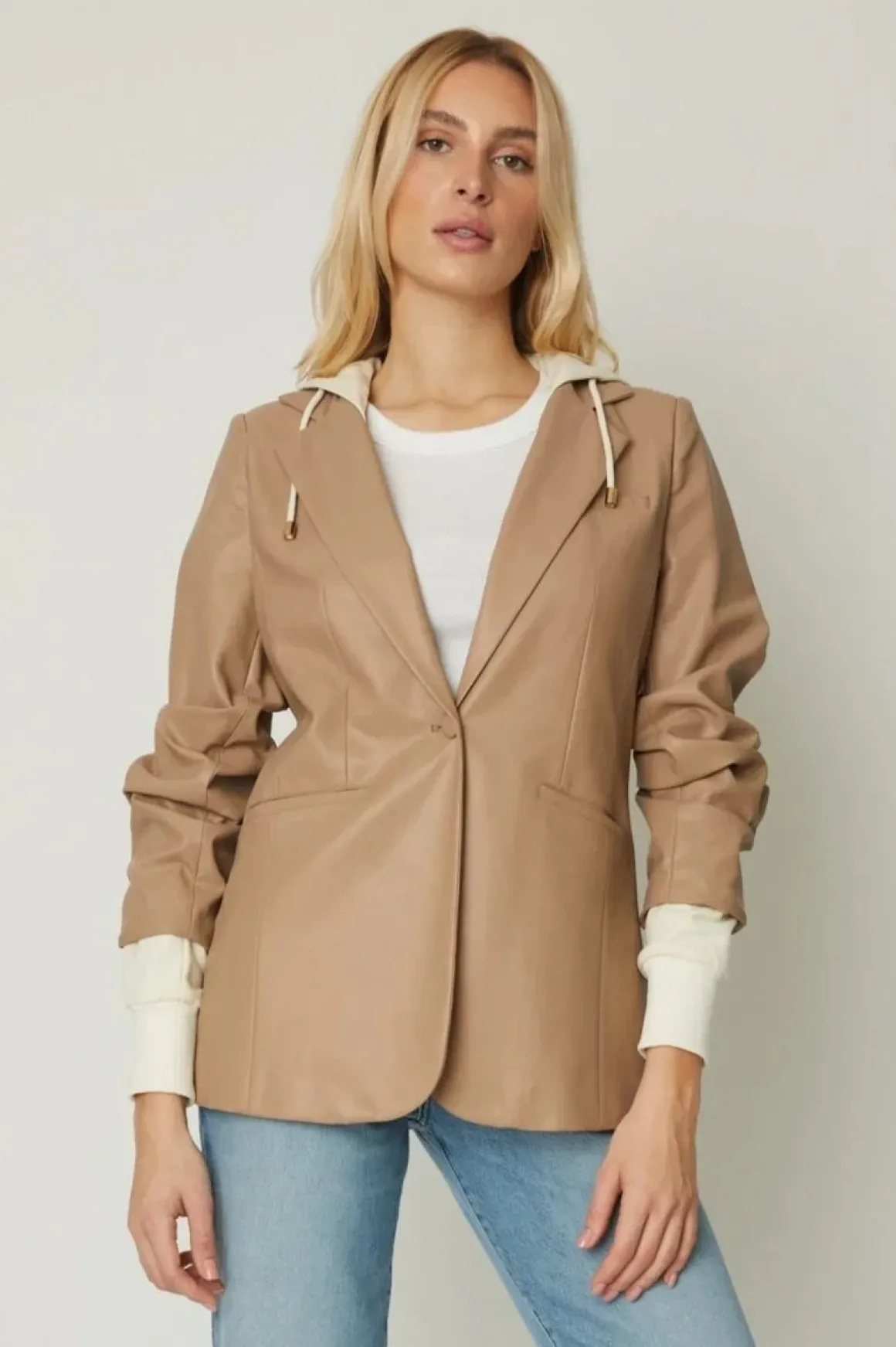 JS71 Denise Faux Leather Blazer Jacket