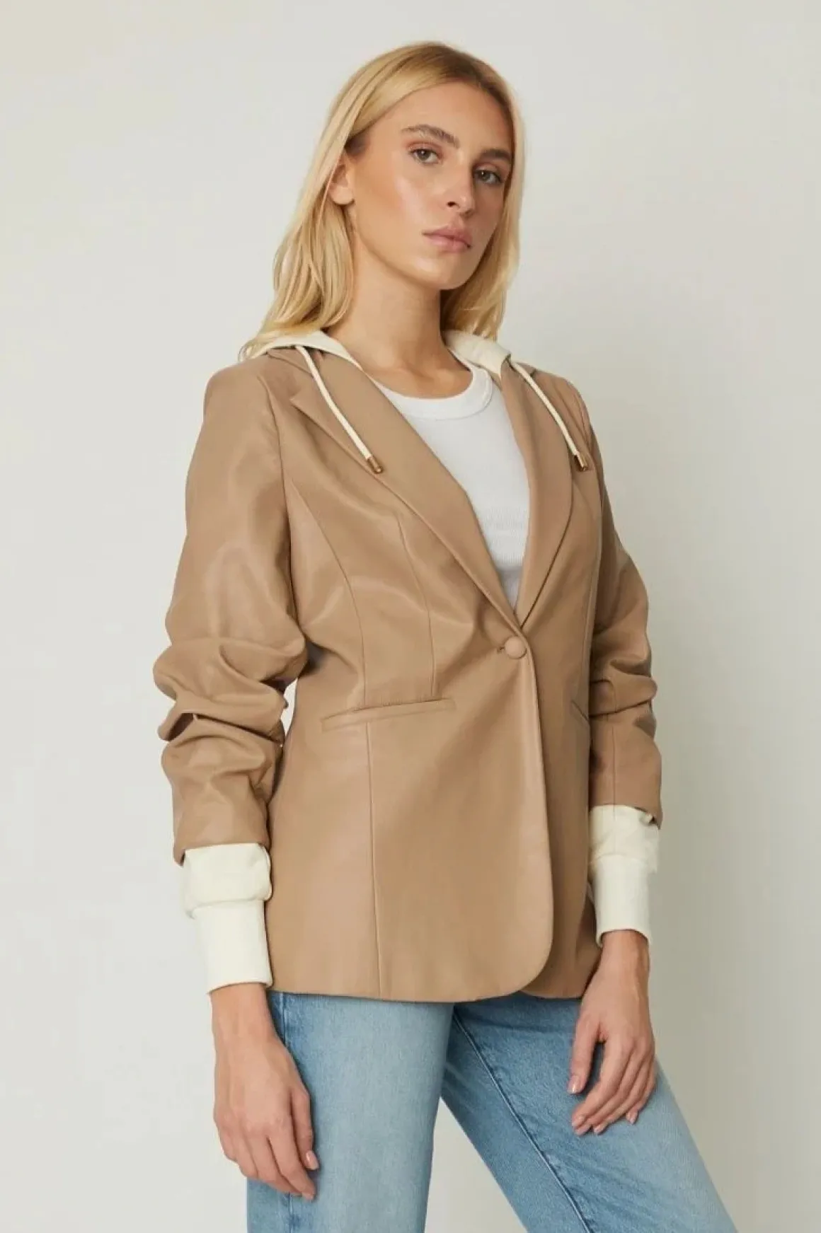 JS71 Denise Faux Leather Blazer Jacket