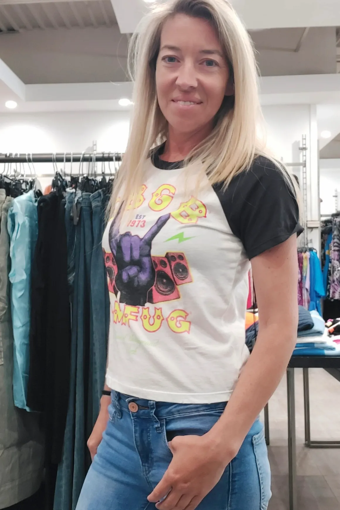 Lauren Moshi CBGB Rock Hand Cropped Tee