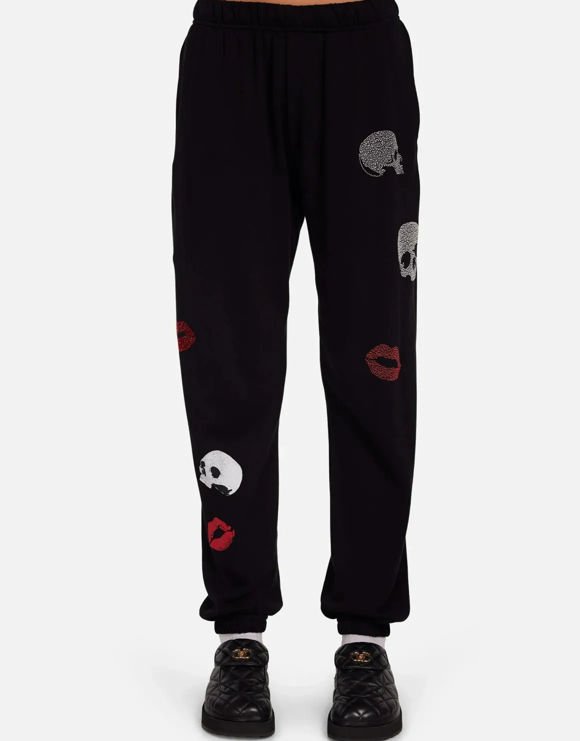Lauren Moshi Chantria Studded Skulls and Lips Sweatpants