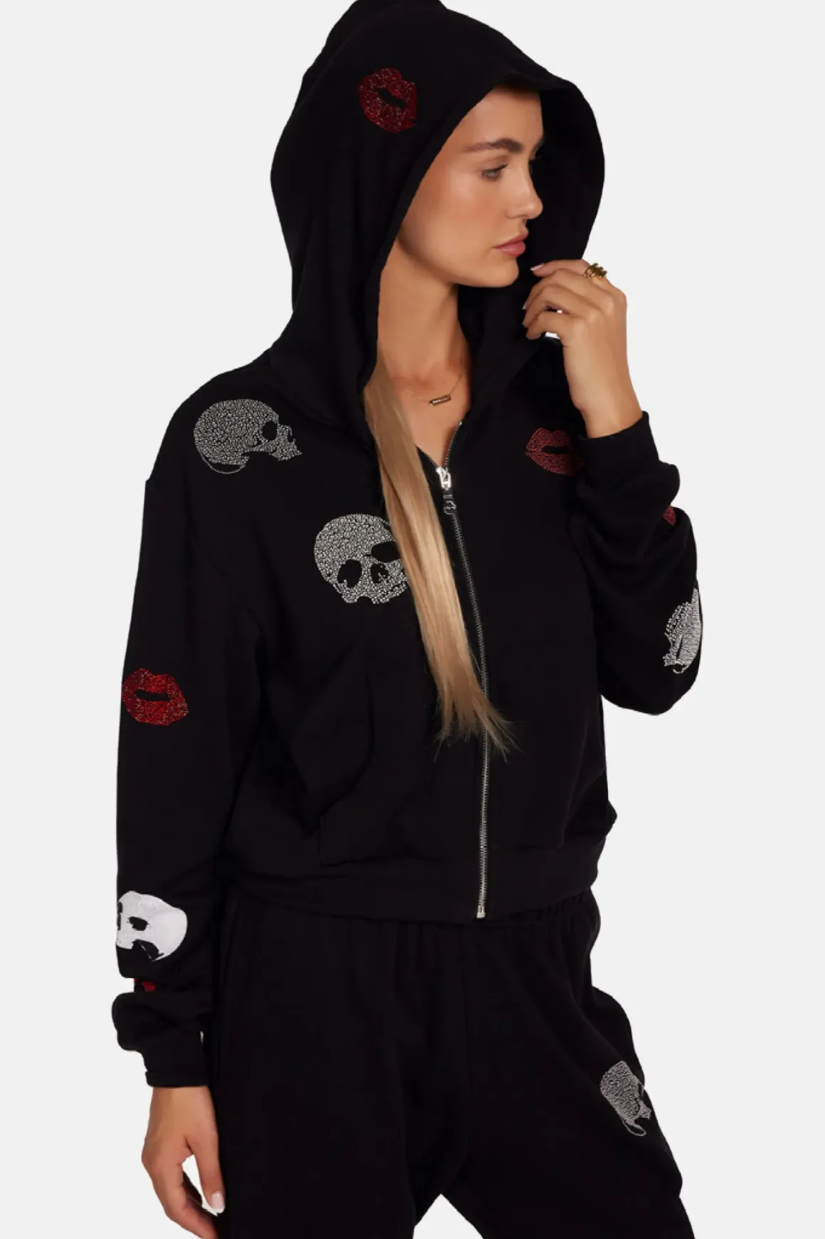 Lauren Moshi Lachelle Studded Skulls & Lips Hoodie