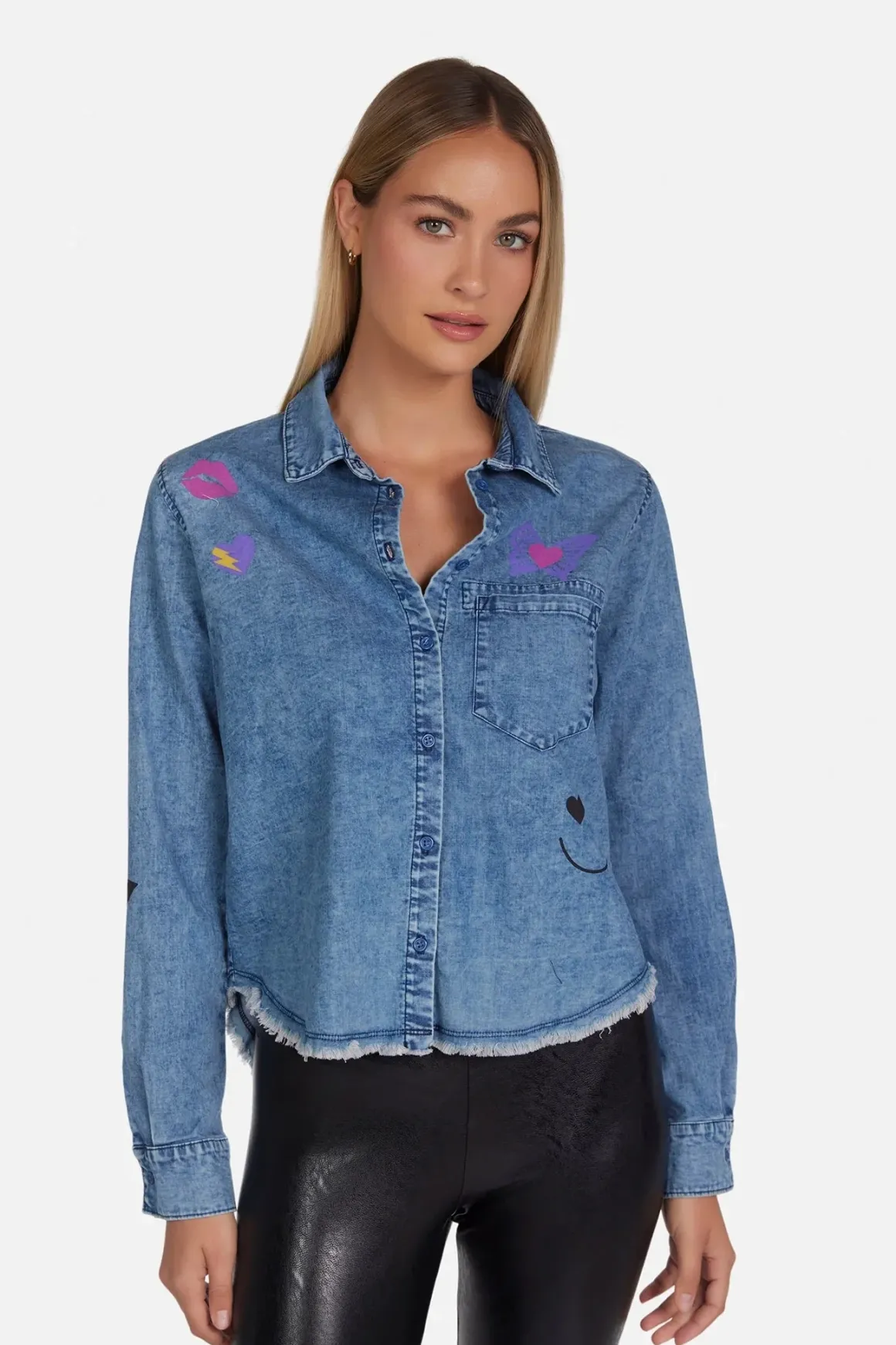 Lauren Moshi Saba Love Collage Button Down