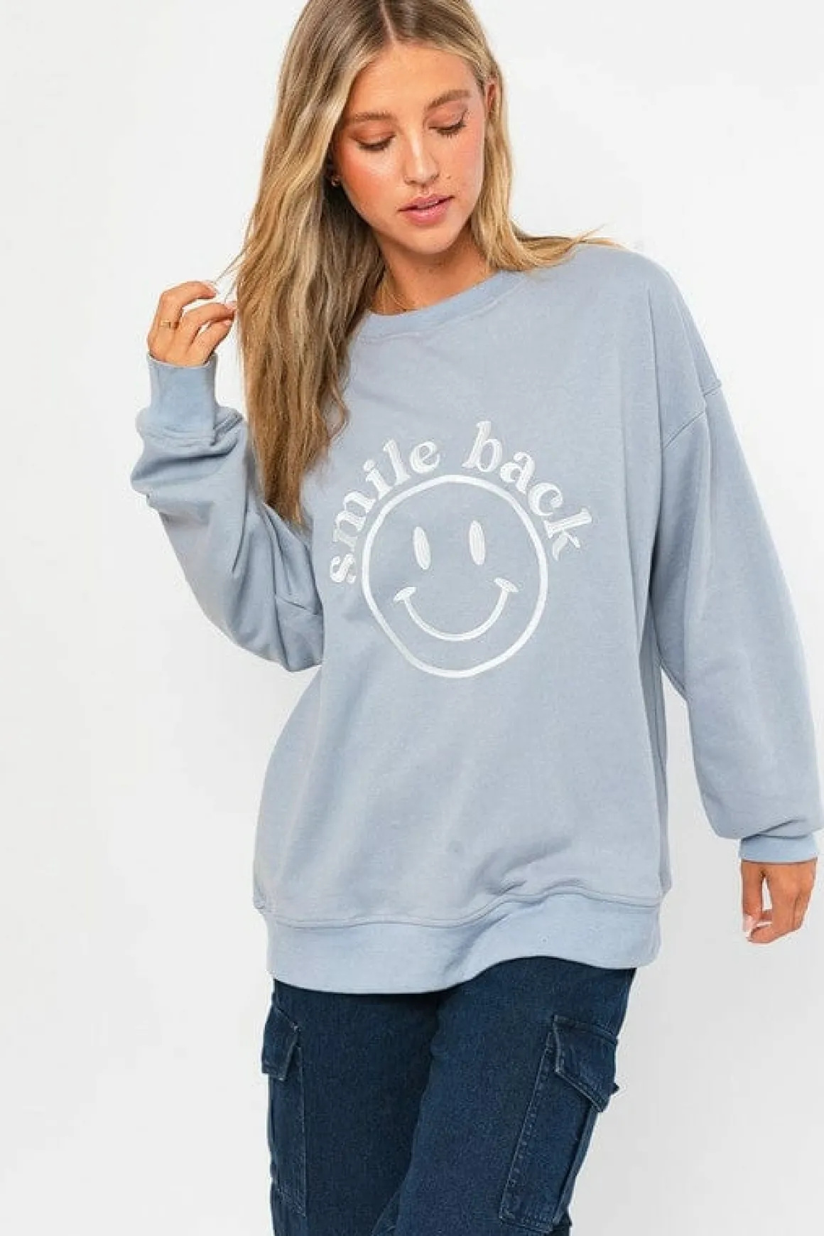 LETTER EMBROIDERY OVERSIZED SWEAT SHIRT *Online Only*