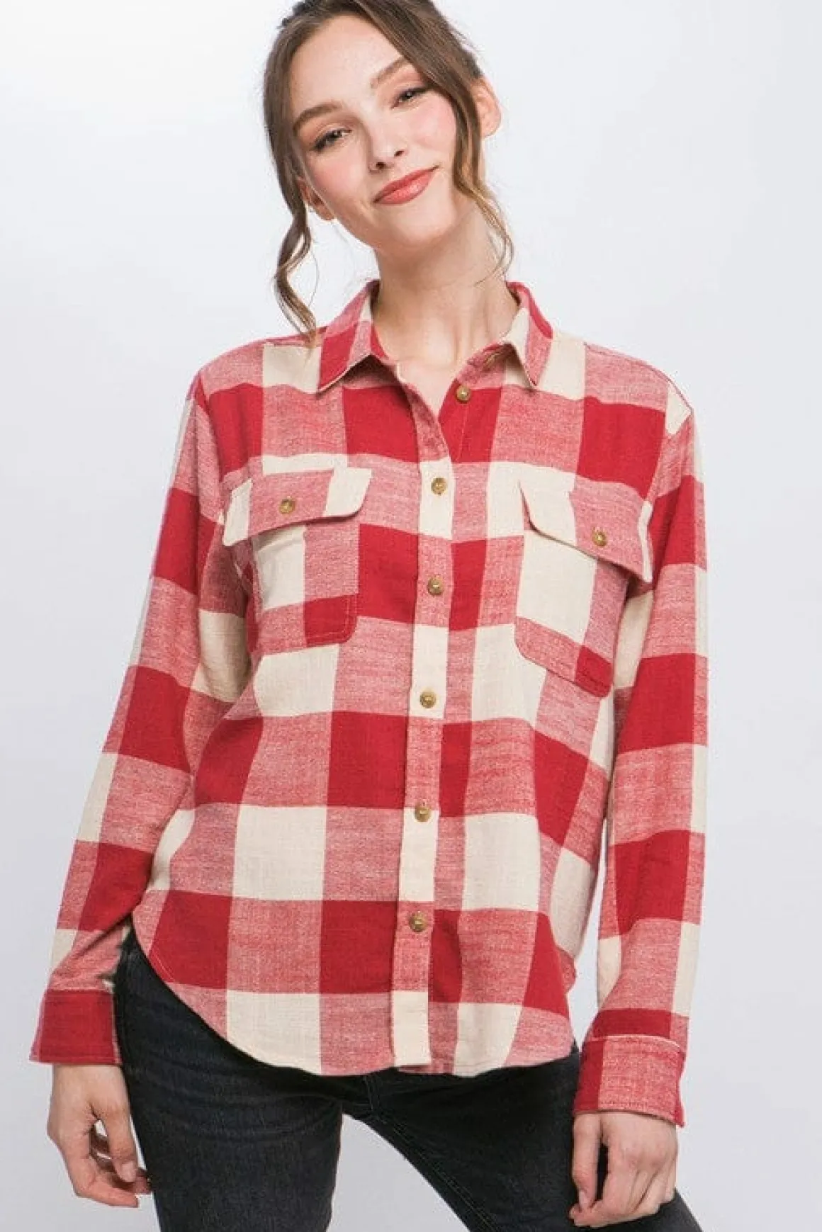 Lightweight Plaid Button Down Top *Online Only*