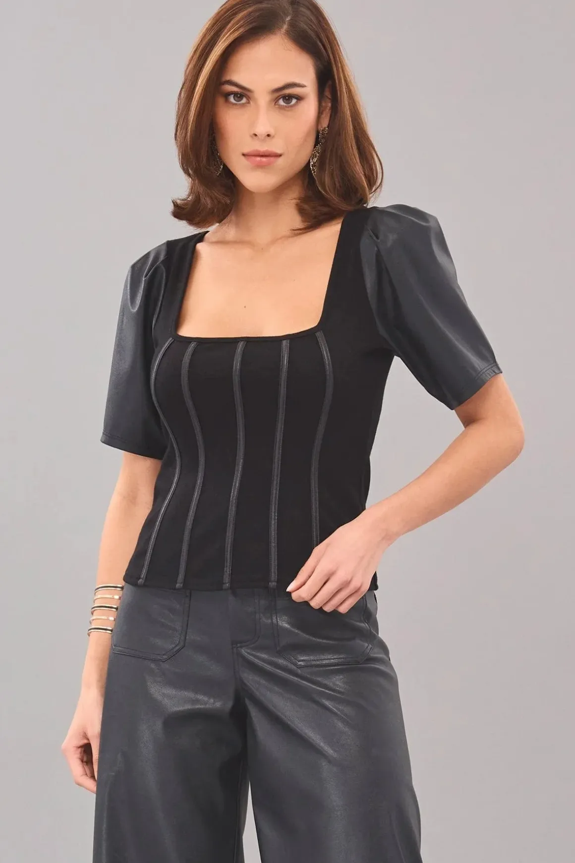 Lola & Sophie Ponte Leather Corset *FINAL SALE*