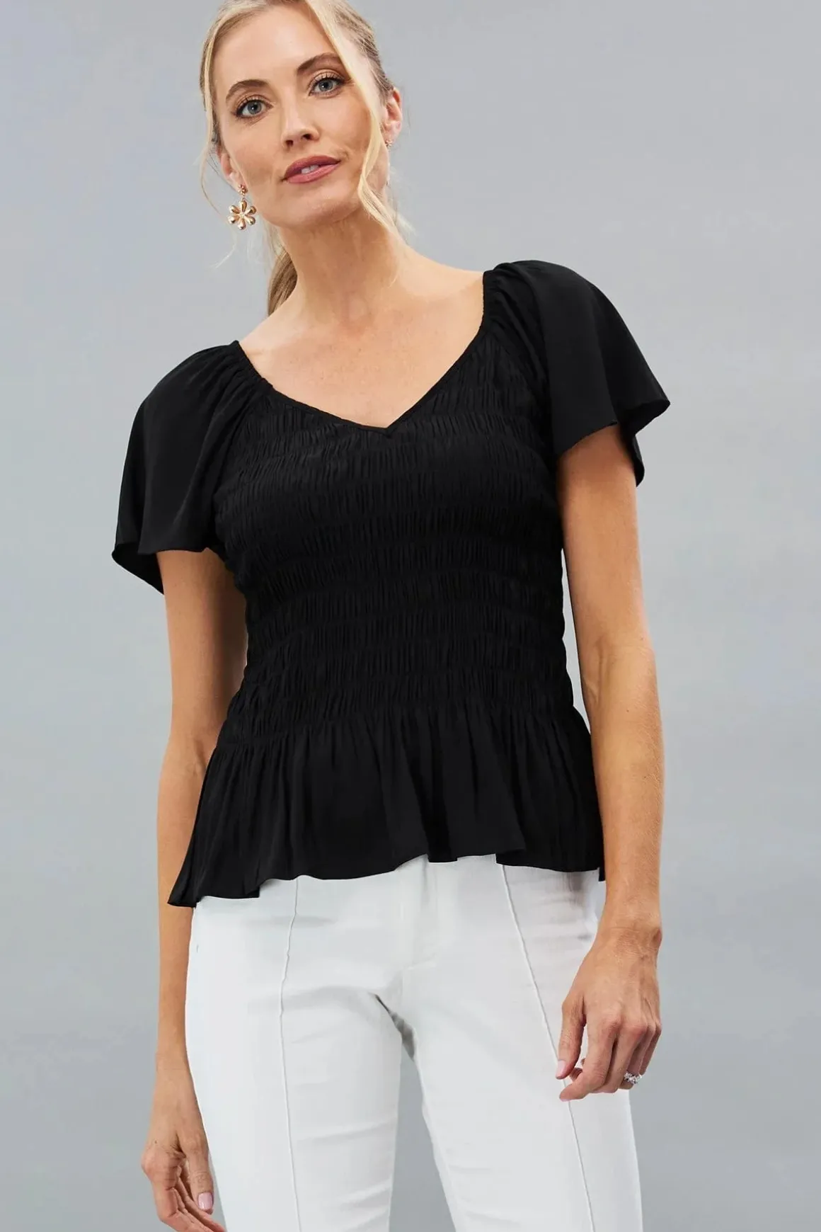 Lola & Sophie Smocked Flutter Sleeve Shirt *FINAL SALE*