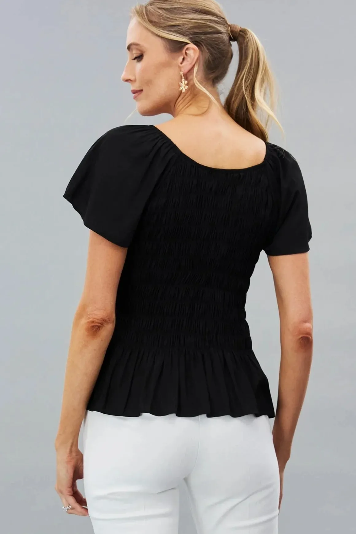 Lola & Sophie Smocked Flutter Sleeve Shirt *FINAL SALE*