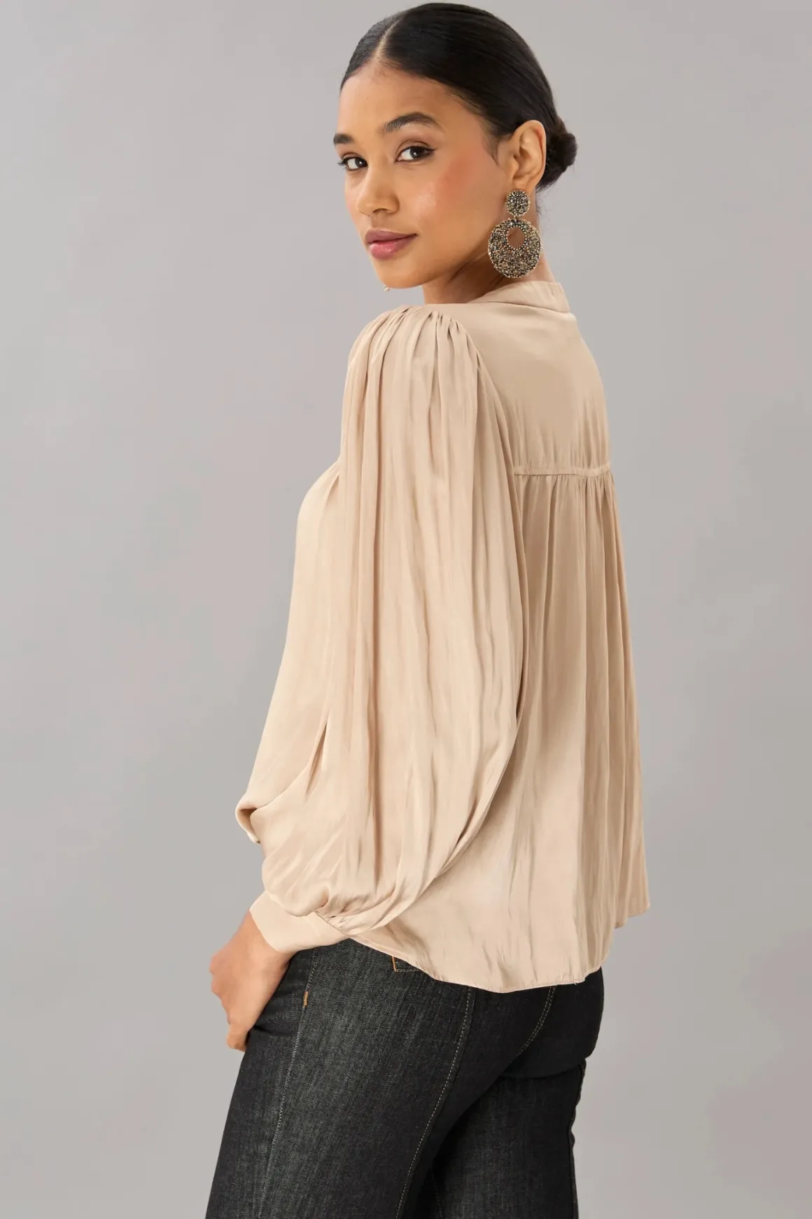 Lola & Sophie Vintage Satin V-Neck Blouse