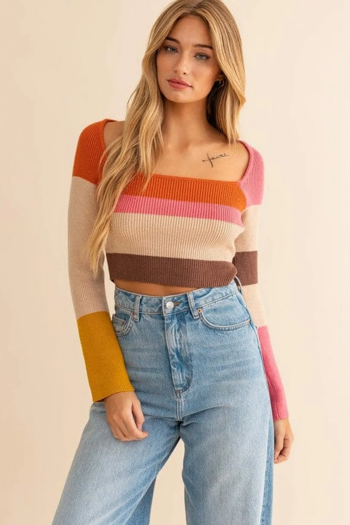 Long Sleeve Color Block Stripe Knit Top *Online Only*