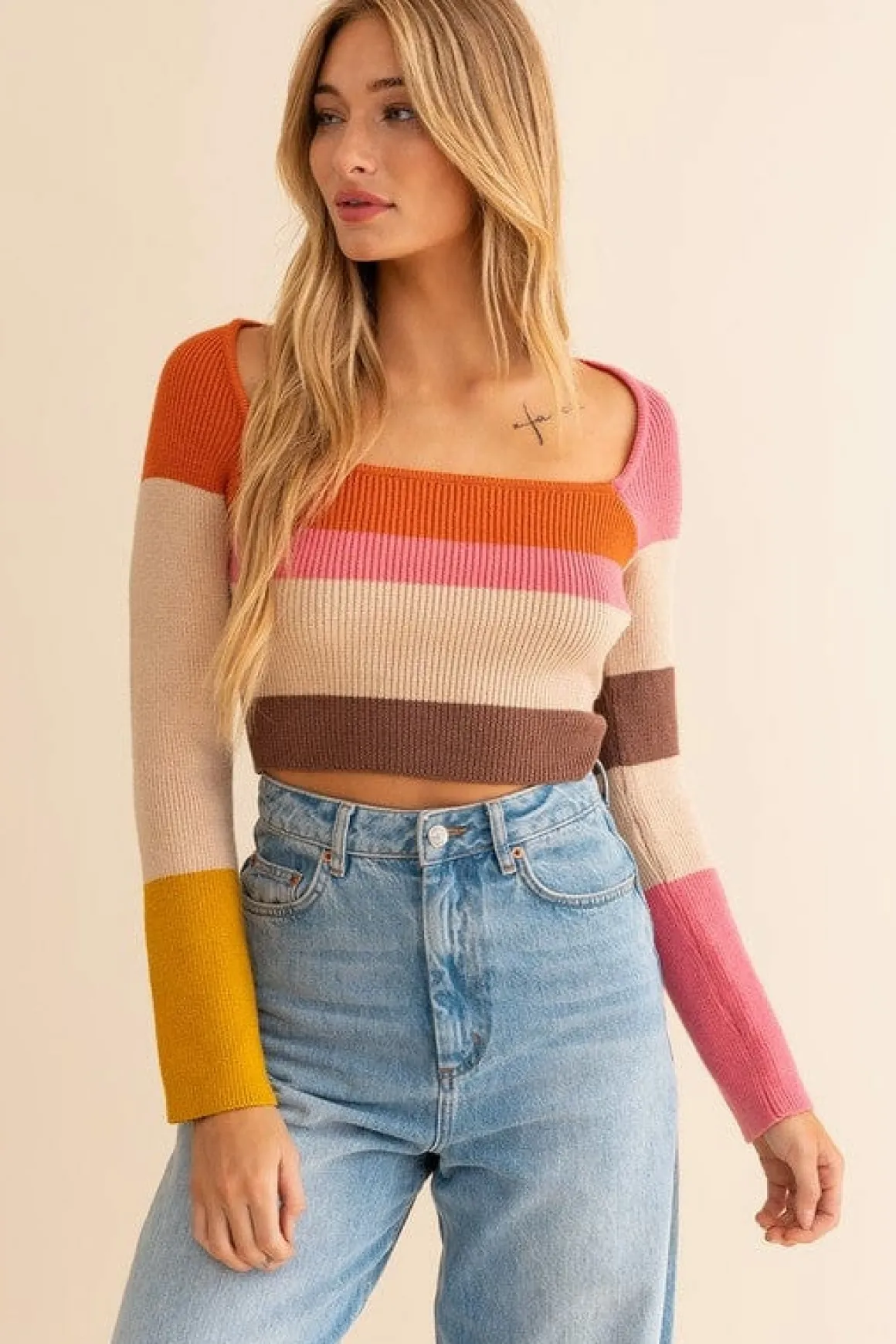 Long Sleeve Color Block Stripe Knit Top *Online Only*