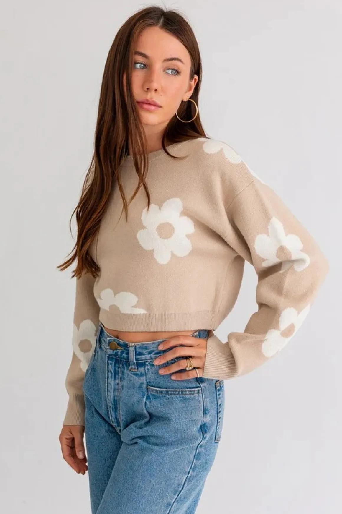 long_sleeve_crop_sweater__10.webp Long Sleeve Crop Sweater with Daisy Pattern * Online Only*