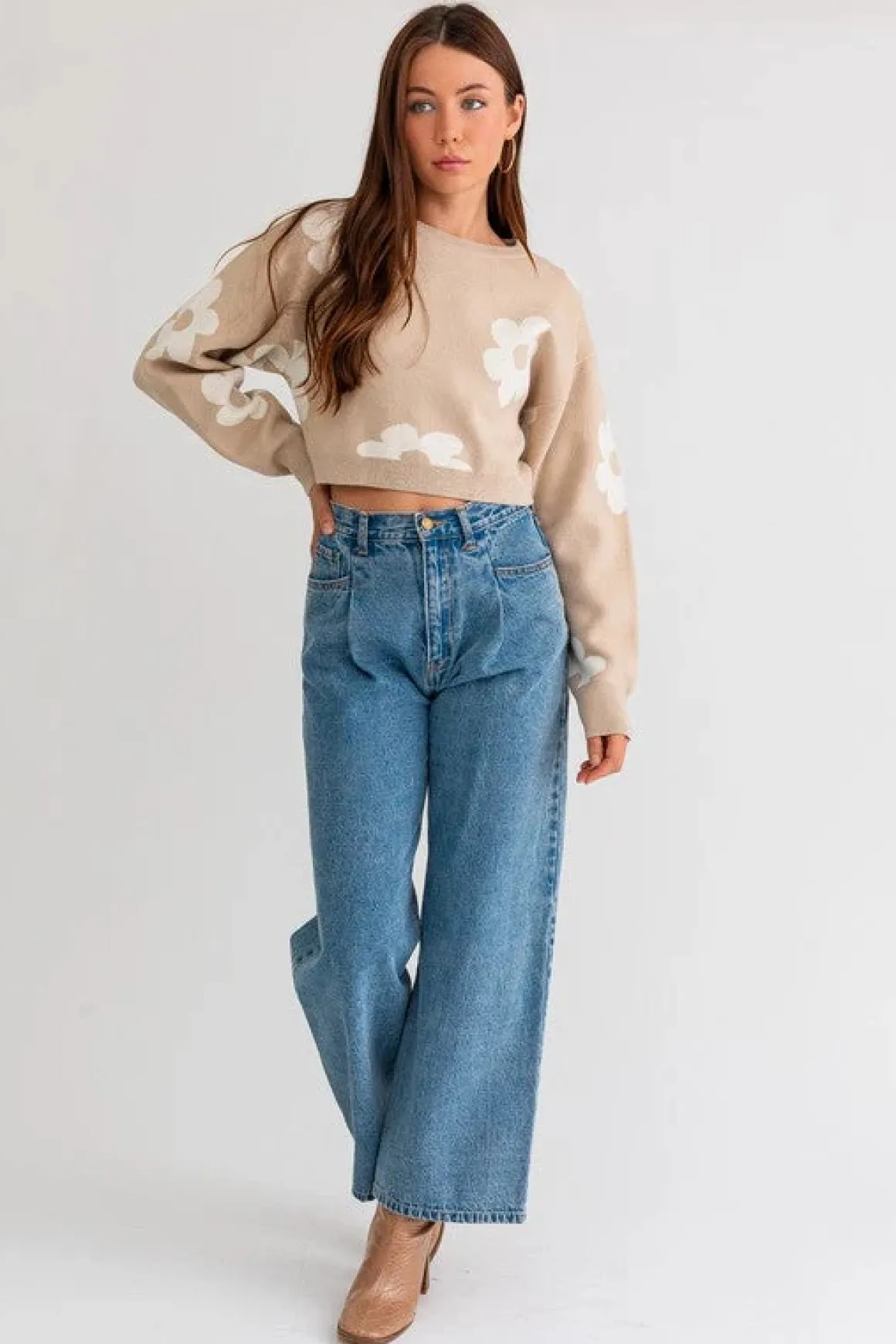 long_sleeve_crop_sweater__8.webp Long Sleeve Crop Sweater with Daisy Pattern * Online Only*