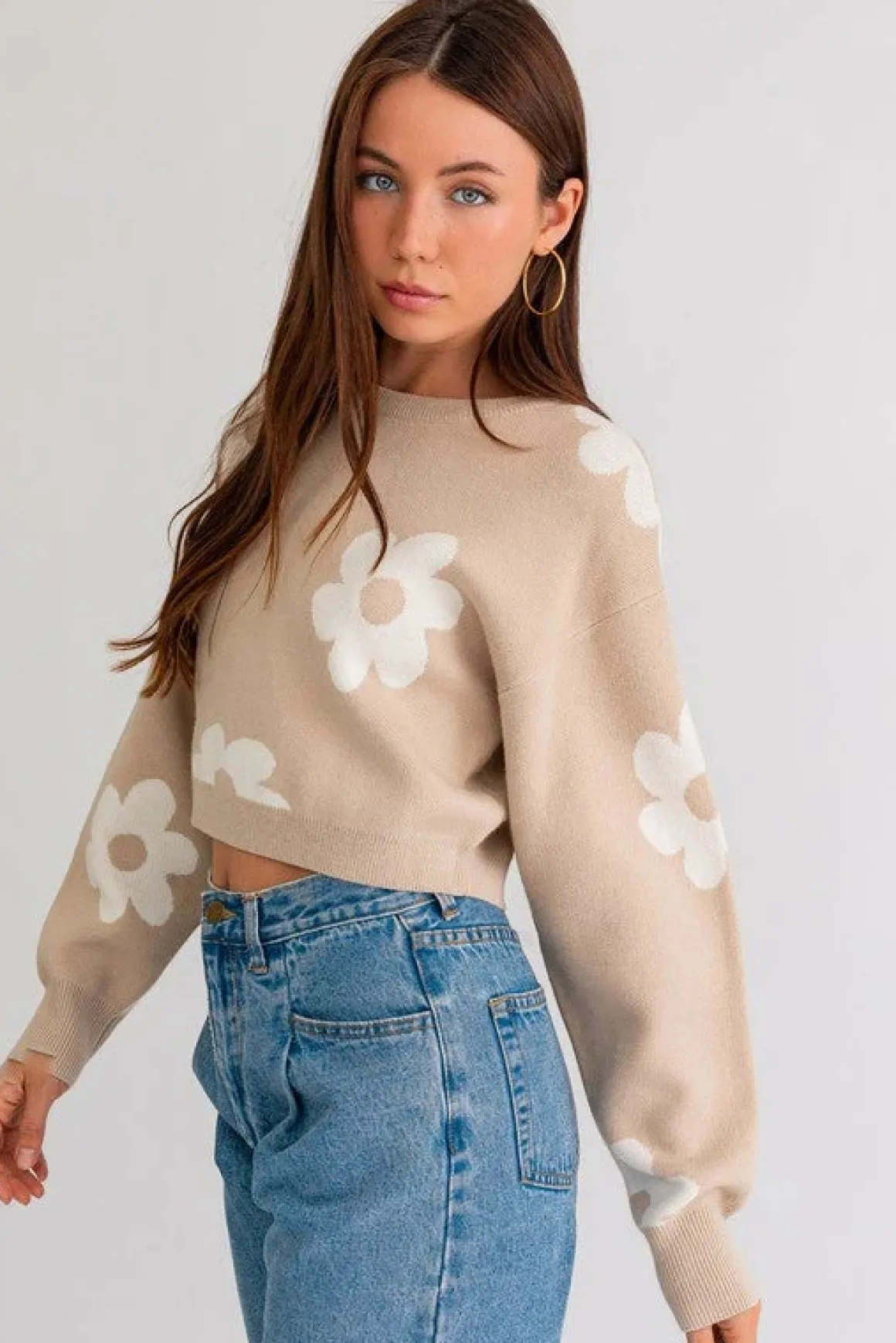 long_sleeve_crop_sweater__9.webp Long Sleeve Crop Sweater with Daisy Pattern * Online Only*