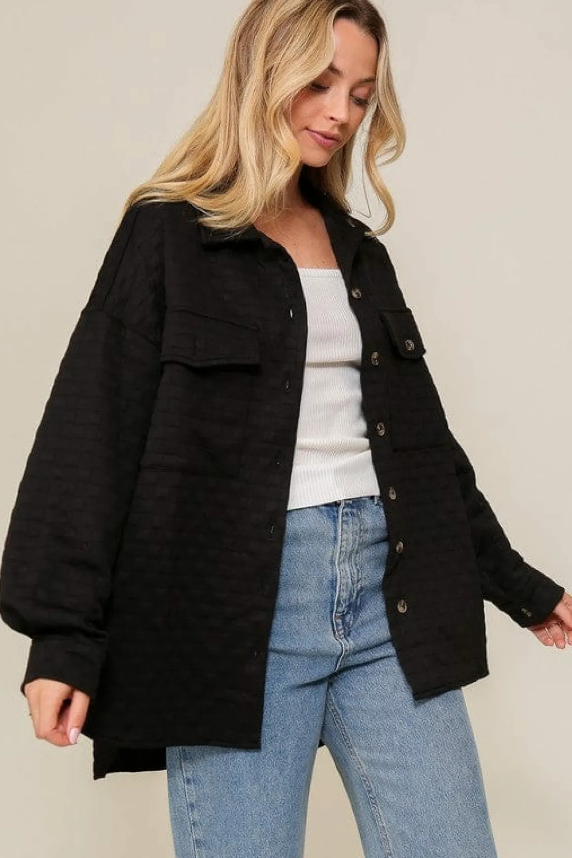 Long Sleeve Quilted Button Down Jacket *Online Only*