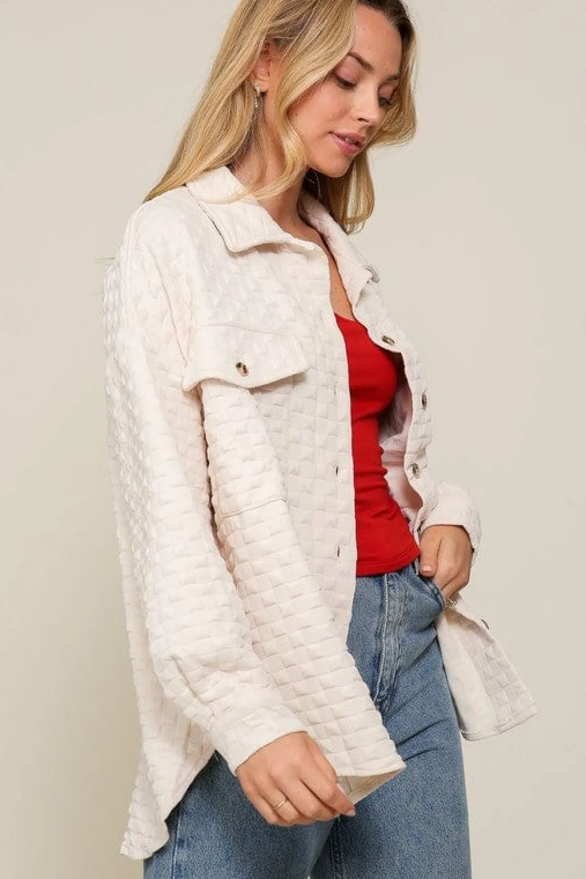 Long Sleeve Quilted Button Down Jacket *Online Only*