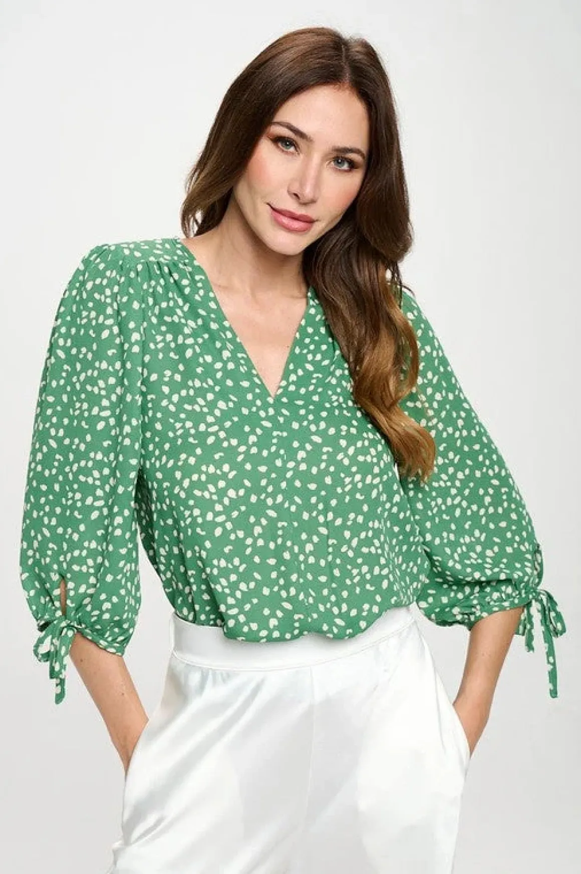 Made in USA Print Top with Self Tie Sleeves *Online Only*