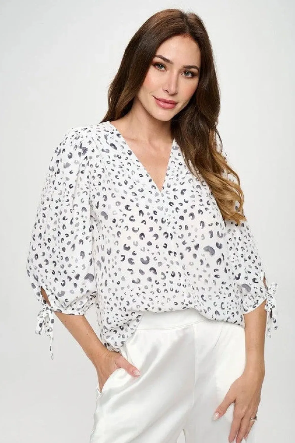 Made in USA Print Top with Self Tie Sleeves *Online Only*