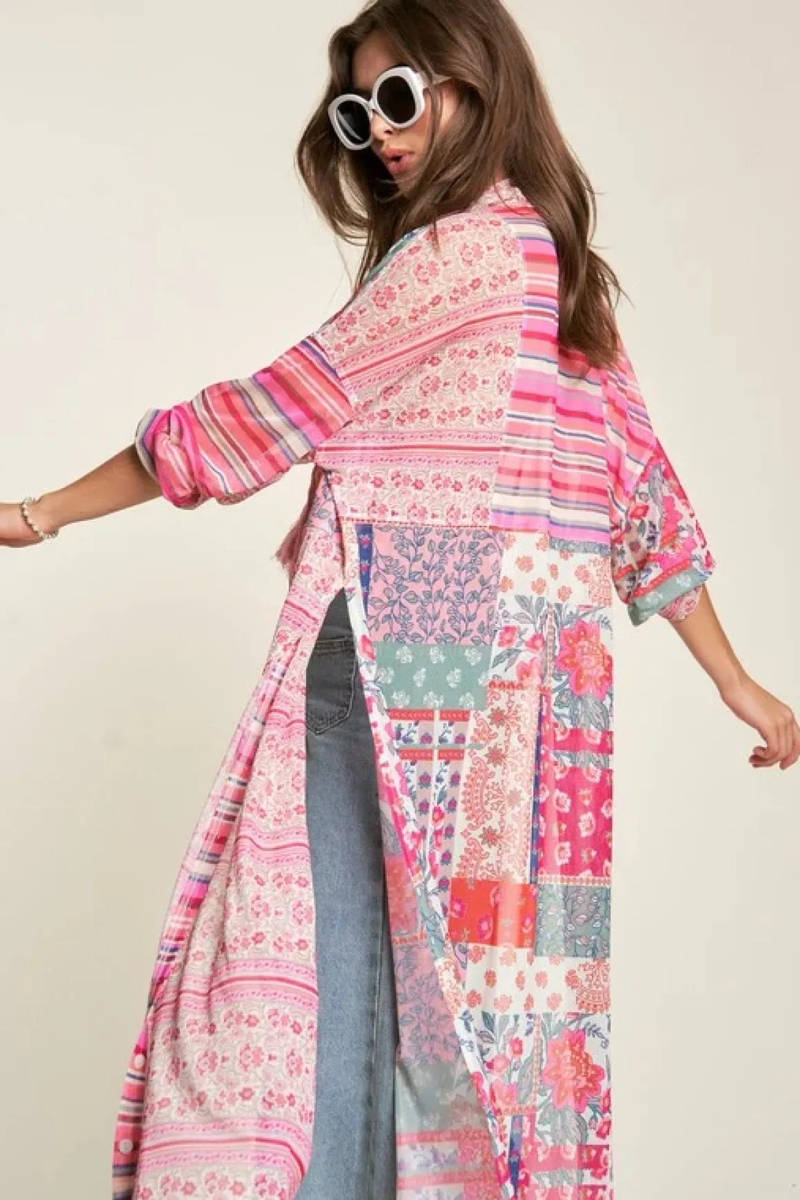 Mesh Print Mix Matched Button Front Cover Up *Online Only*