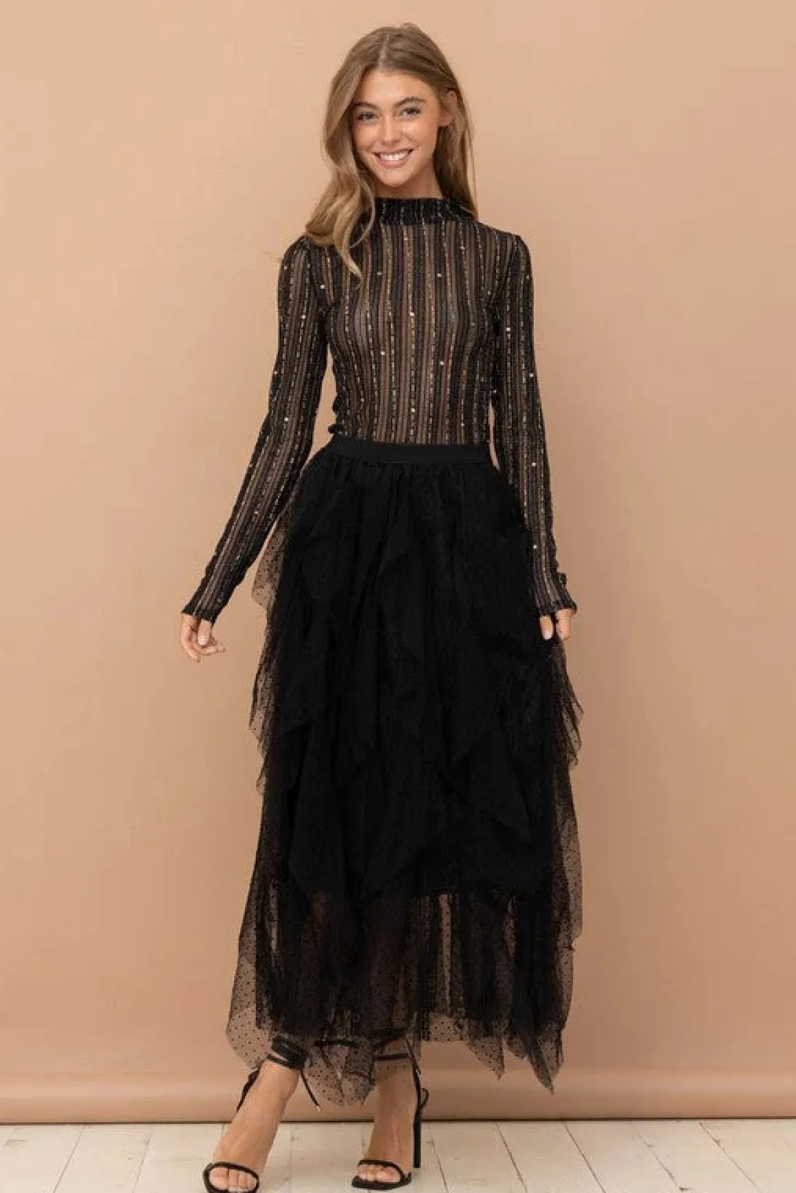 Metallic Mesh Mock Neck Top *Online Only*