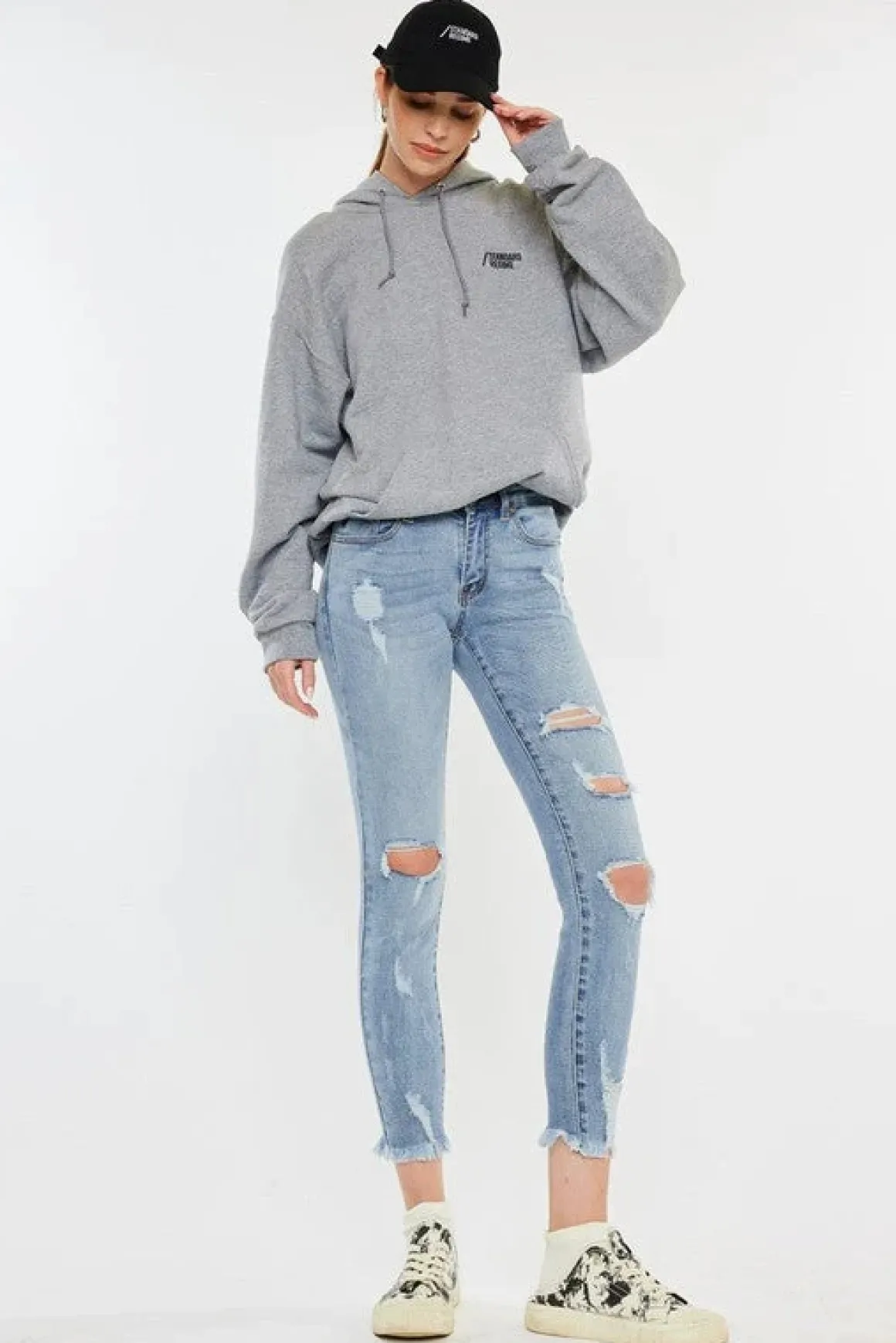 Mid Rise Distressed Ankle Skinny Jeans